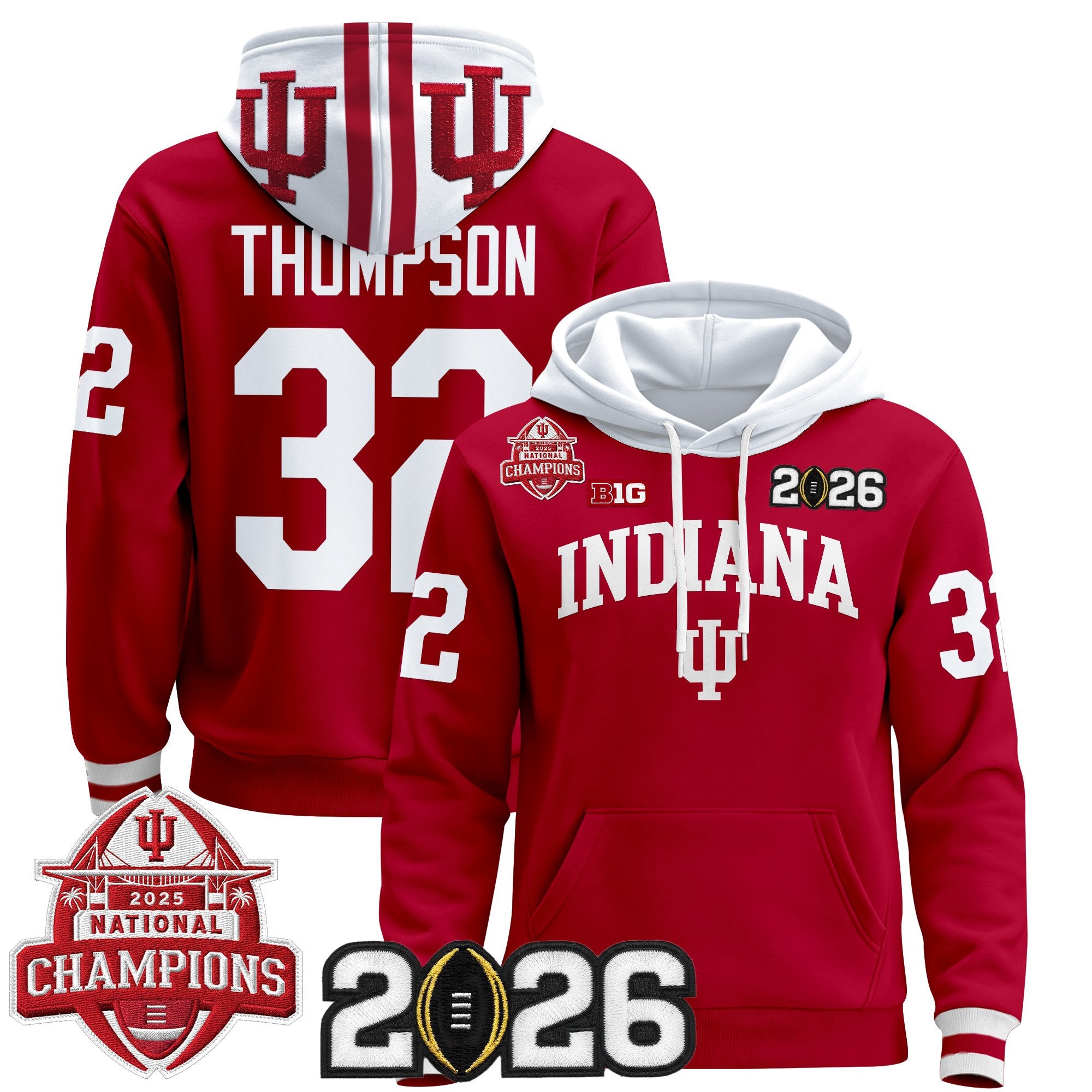 Men's Indiana Hoosiers 2025 National Champions & 2026 CFP Final Patch Premium Pullover Hoodie V2 - All Stitched