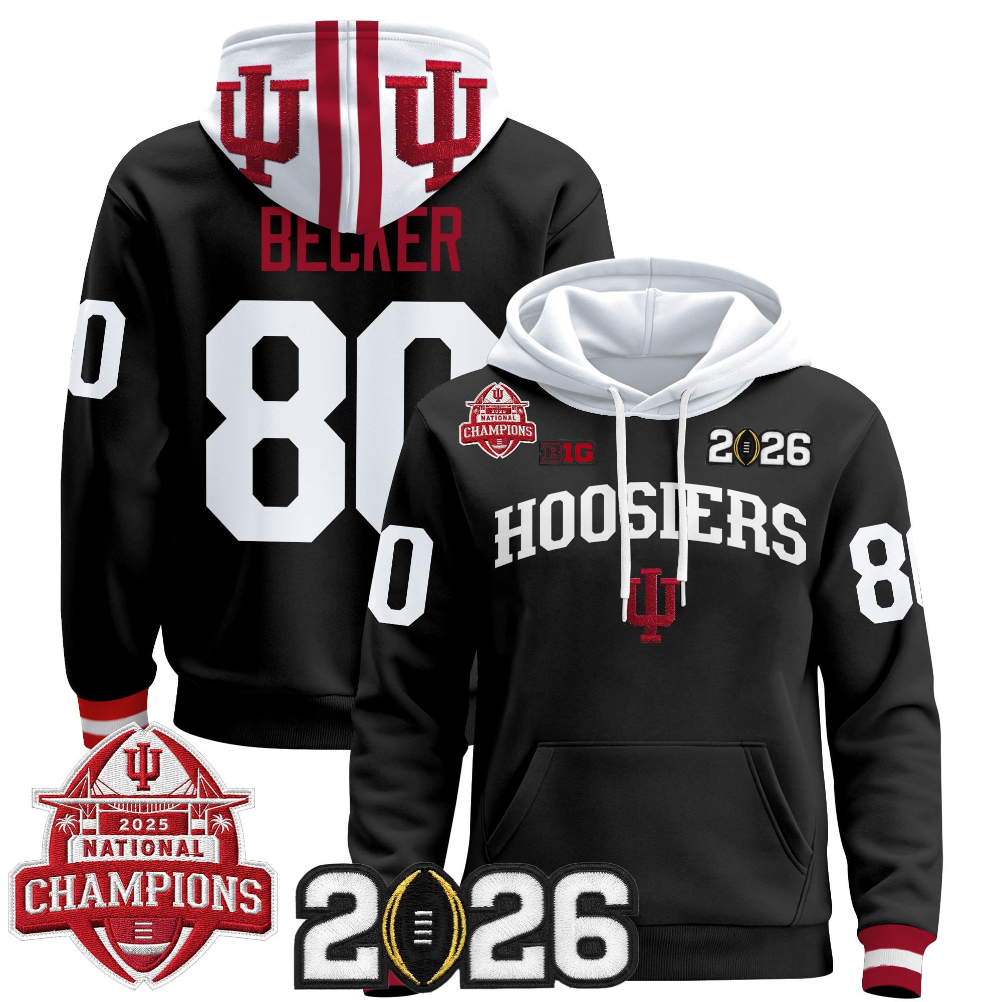 Men's Indiana Hoosiers 2025 National Champions & 2026 CFP Final Patch Premium Pullover Hoodie V2 - All Stitched