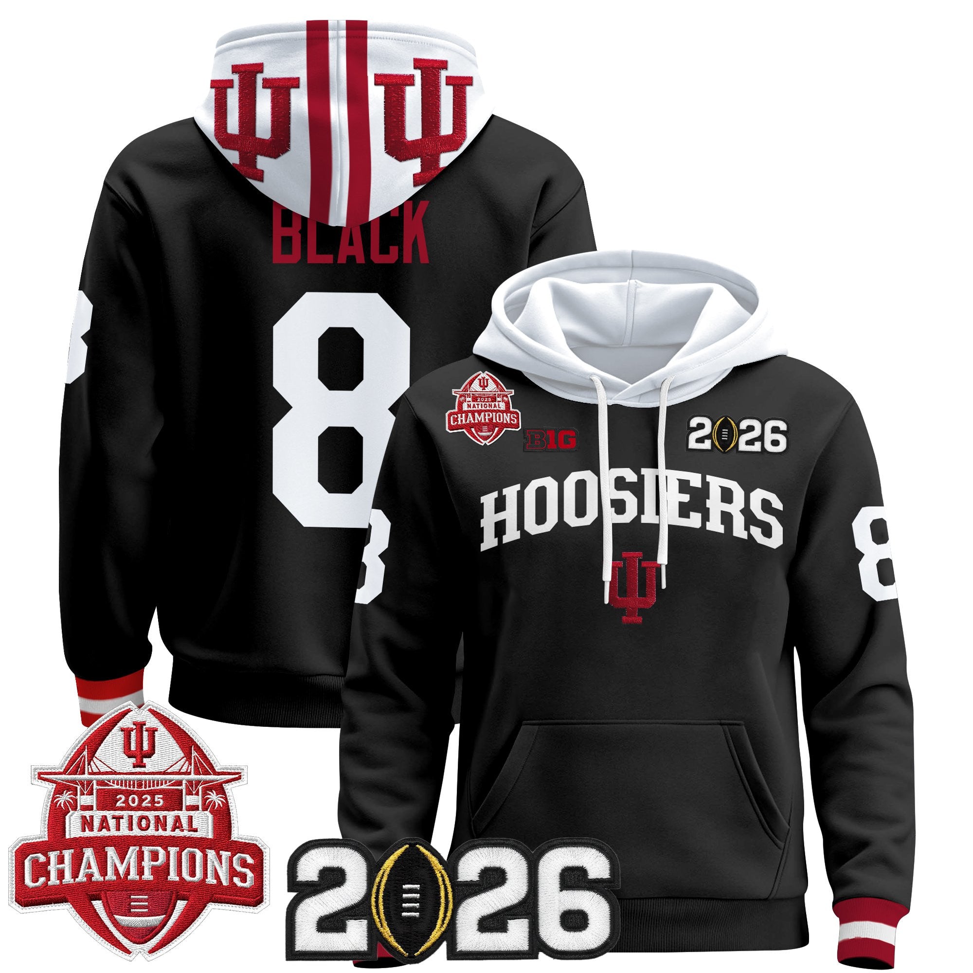 Men's Indiana Hoosiers 2025 National Champions & 2026 CFP Final Patch Premium Pullover Hoodie V2 - All Stitched
