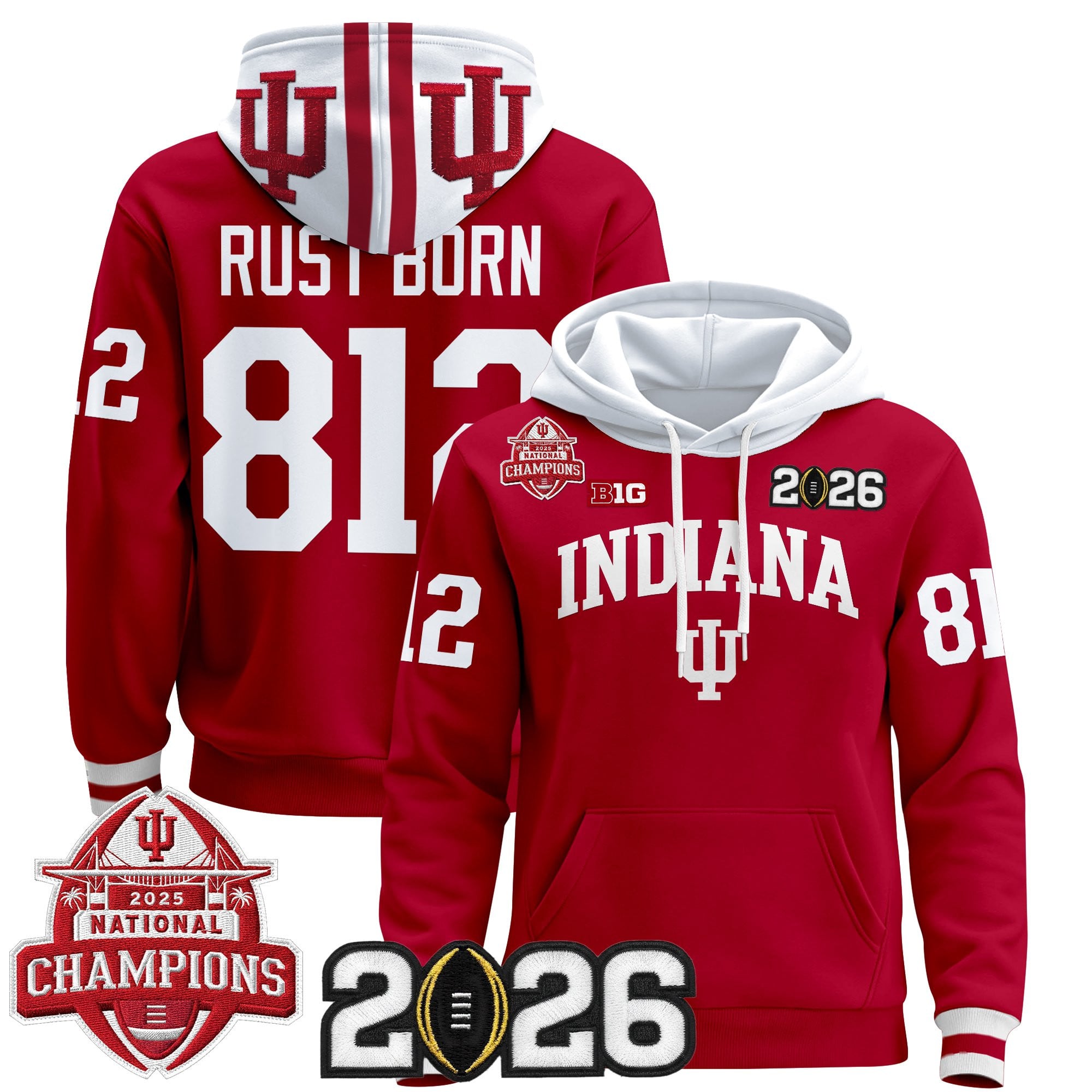 Men's Indiana Hoosiers 2025 National Champions & 2026 CFP Final Patch Premium Pullover Hoodie V2 - All Stitched