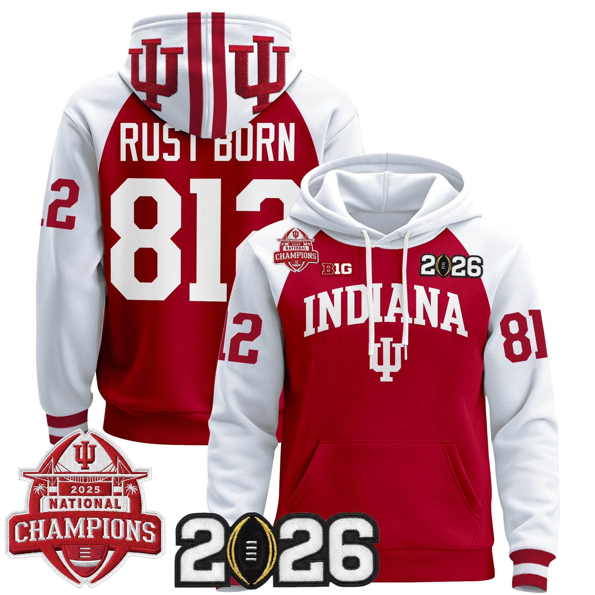 Men's Indiana Hoosiers 2025 National Champions & 2026 CFP Final Patch Premium Pullover Hoodie V2 - All Stitched