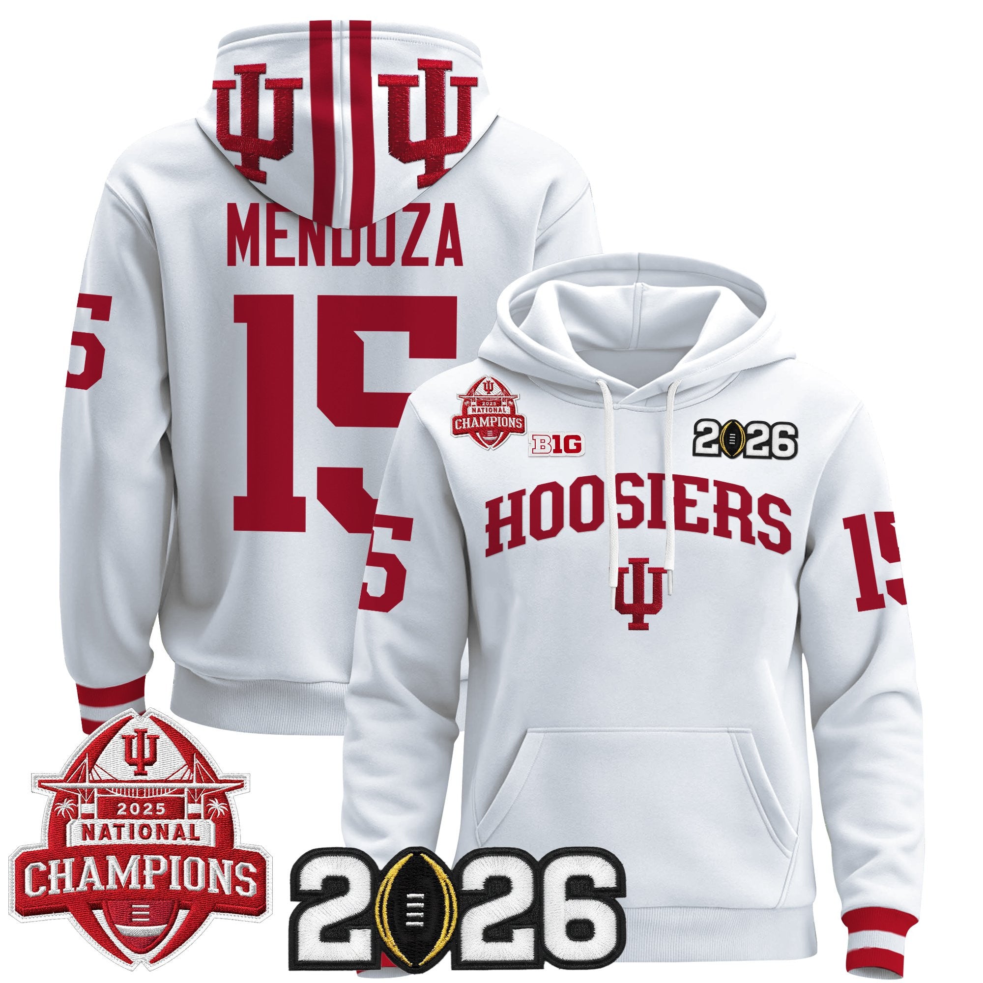 Men's Indiana Hoosiers 2025 National Champions & 2026 CFP Final Patch Premium Pullover Hoodie V2 - All Stitched