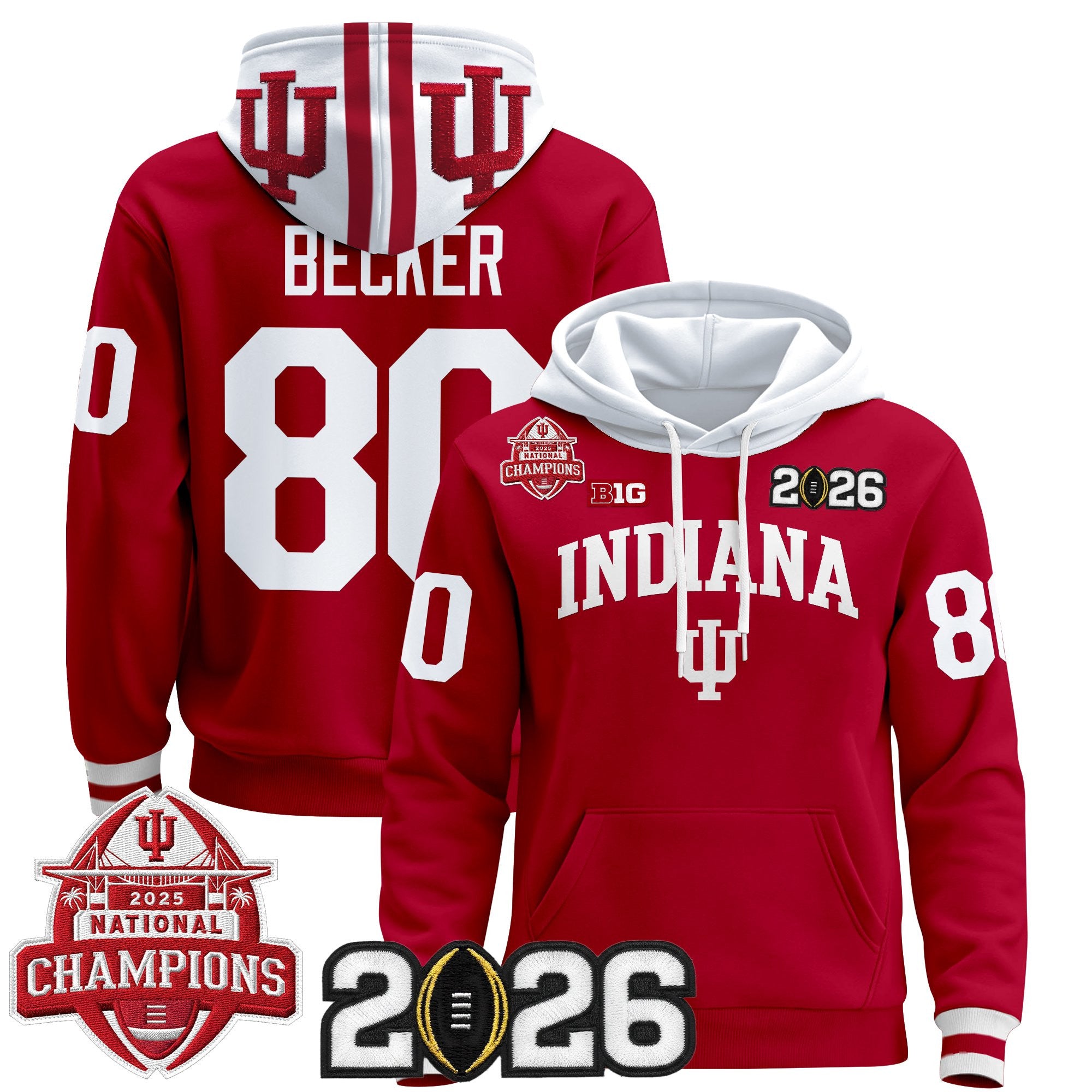 Men's Indiana Hoosiers 2025 National Champions & 2026 CFP Final Patch Premium Pullover Hoodie V2 - All Stitched