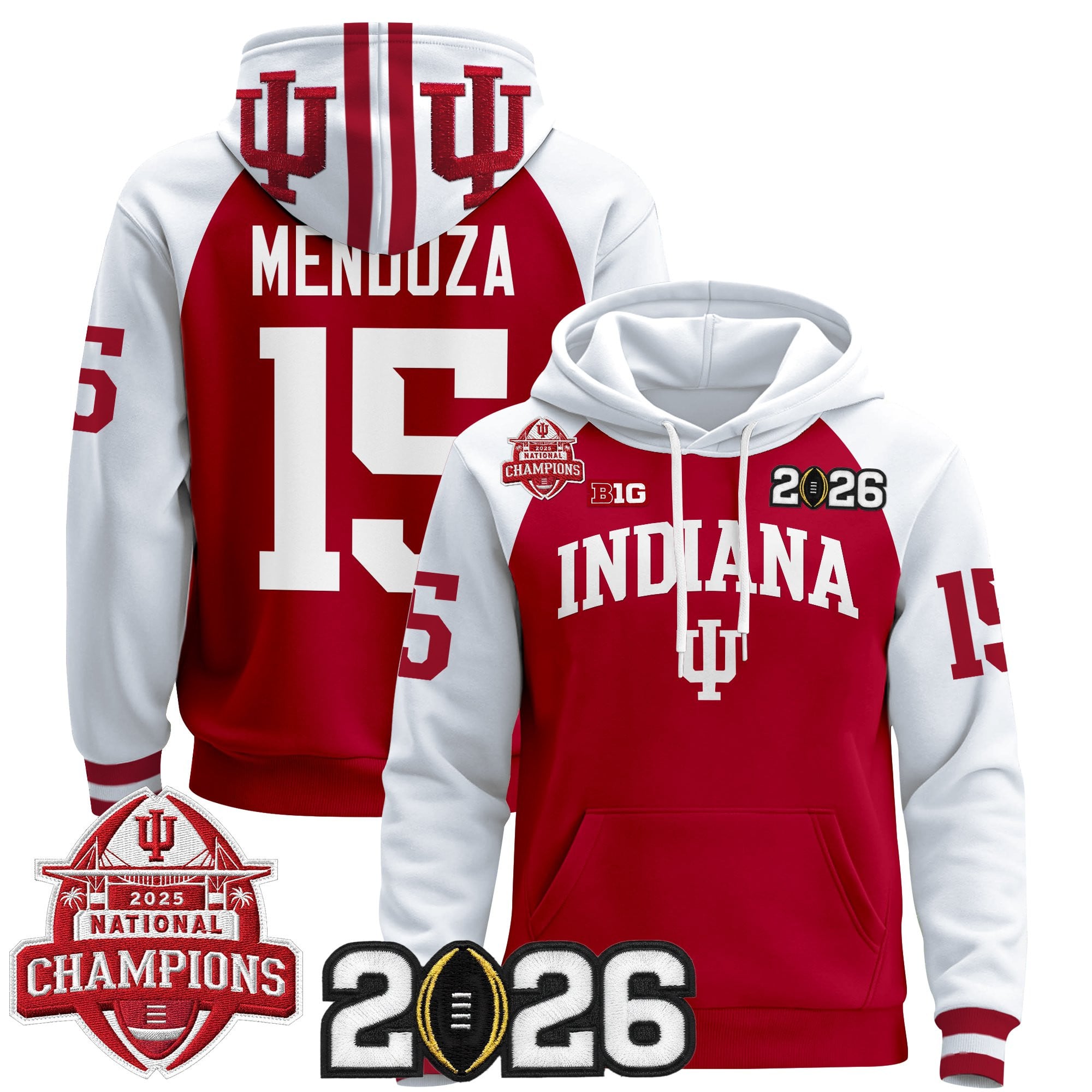 Men's Indiana Hoosiers 2025 National Champions & 2026 CFP Final Patch Premium Pullover Hoodie V2 - All Stitched
