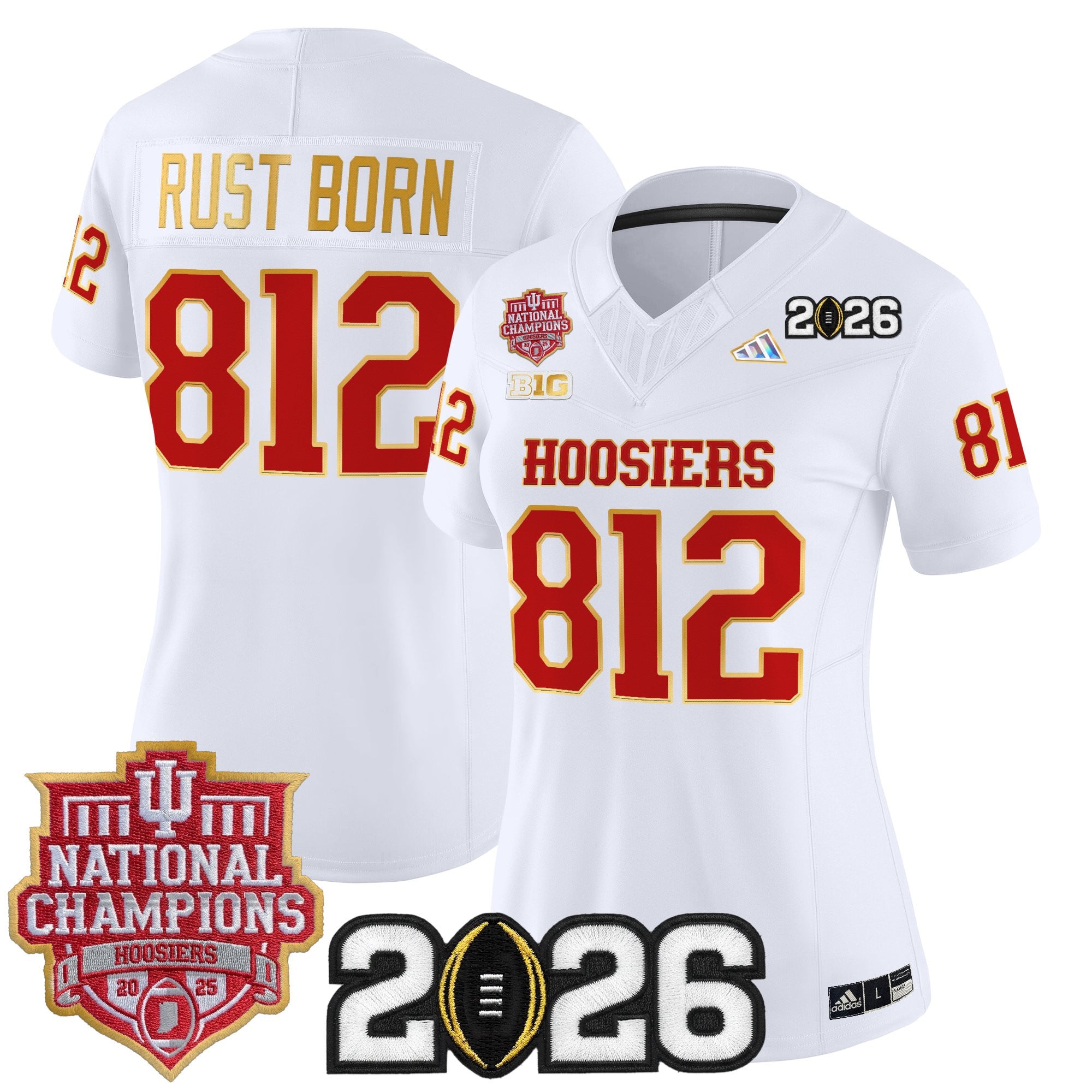 Women's Indiana Hoosiers 2025 National Champions & 2026 CFP Final Patch Gold Trim Vapor Limited Jersey - All Stitched