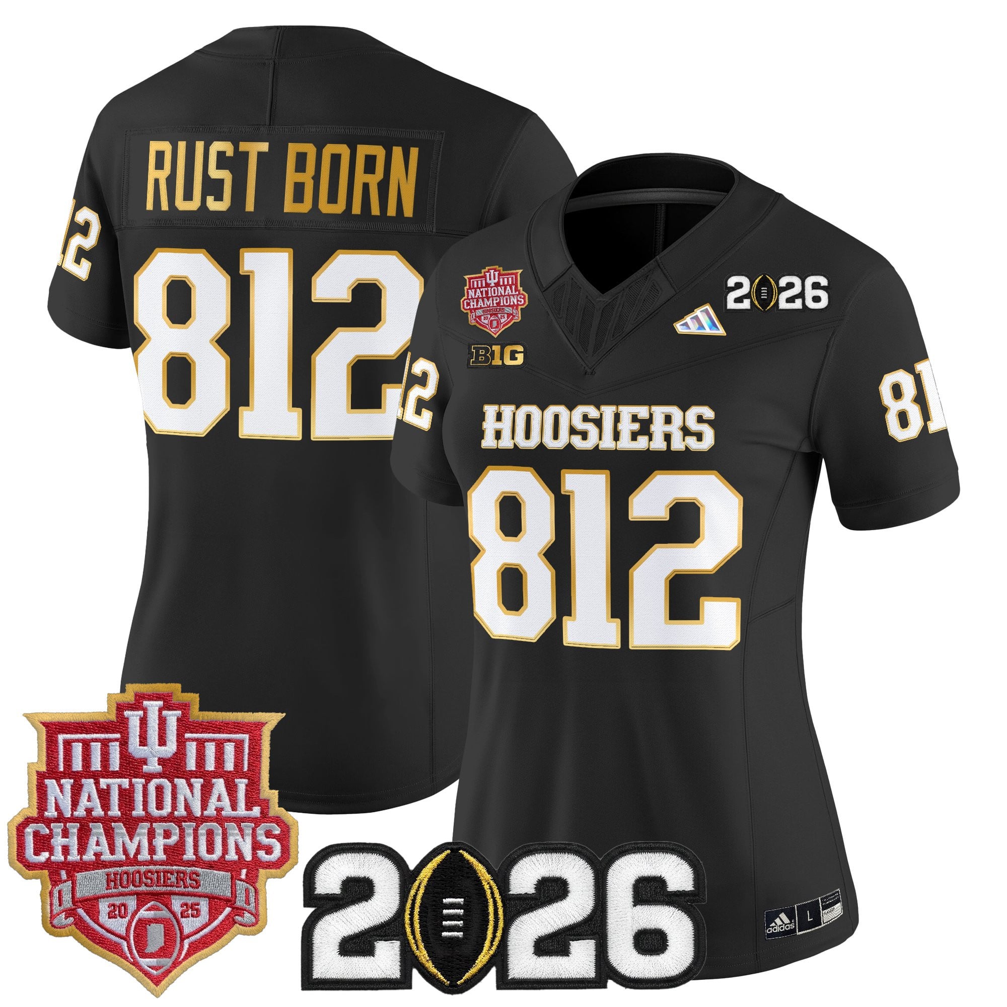 Women's Indiana Hoosiers 2025 National Champions & 2026 CFP Final Patch Gold Trim Vapor Limited Jersey - All Stitched
