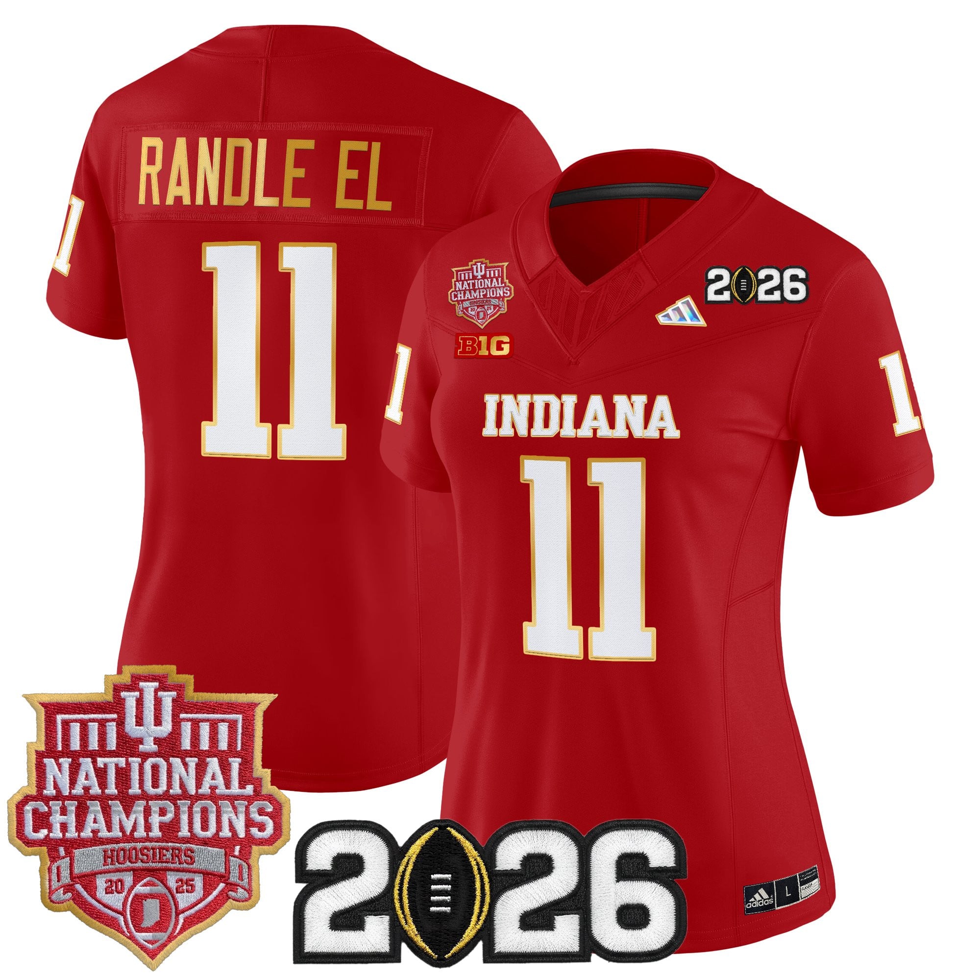 Women's Indiana Hoosiers 2025 National Champions & 2026 CFP Final Patch Gold Trim Vapor Limited Jersey - All Stitched
