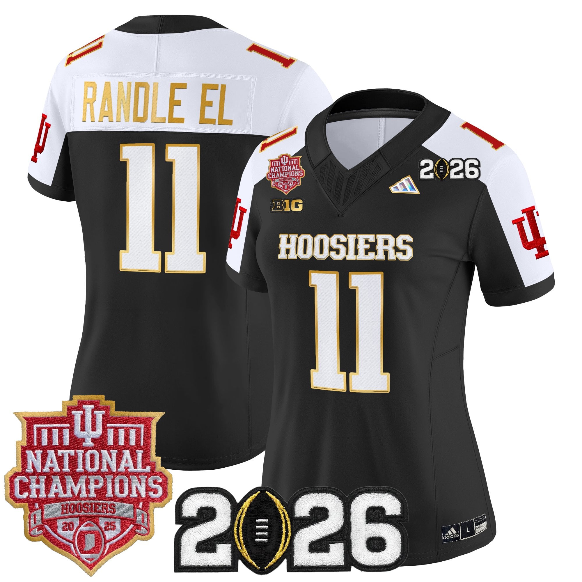 Women's Indiana Hoosiers 2025 National Champions & 2026 CFP Final Patch Gold Trim Vapor Limited Jersey - All Stitched