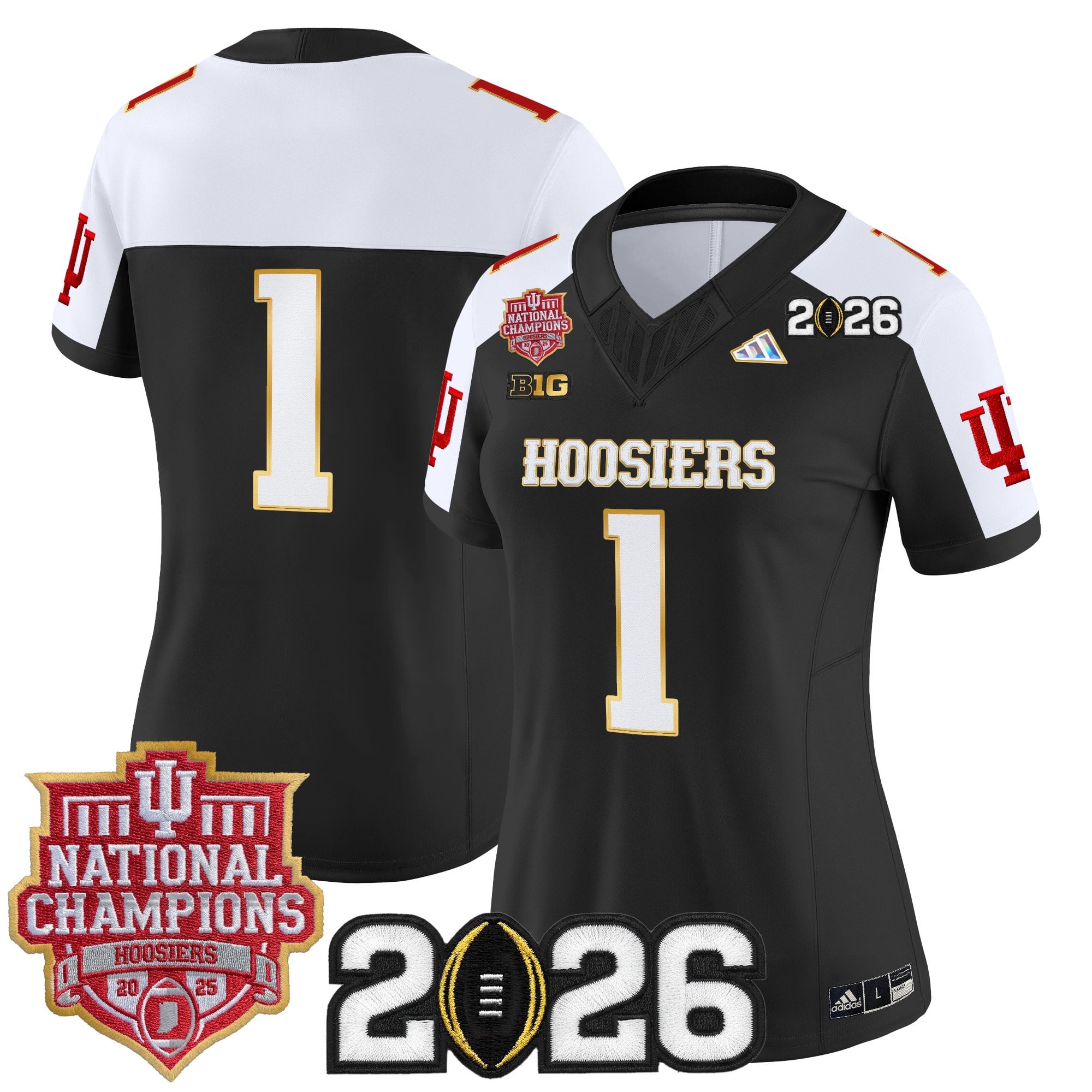 Women's Indiana Hoosiers 2025 National Champions & 2026 CFP Final Patch Gold Trim Vapor Limited Jersey - All Stitched
