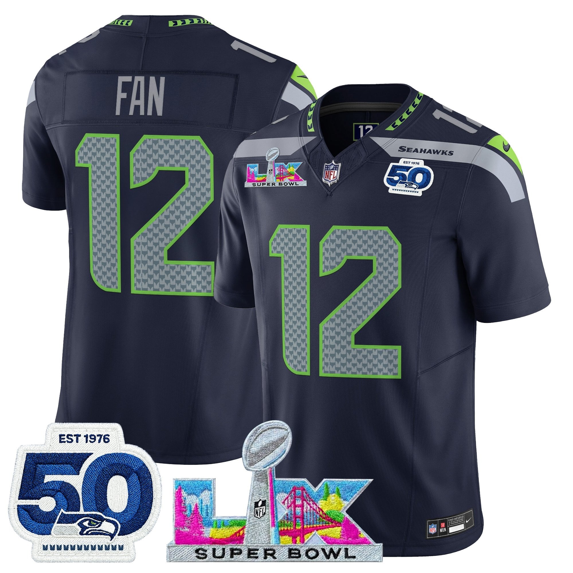 Men's Seattle Seahawks "Super Bowl LX & 50th Patch" Vapor Limited Jersey - All Stitched
