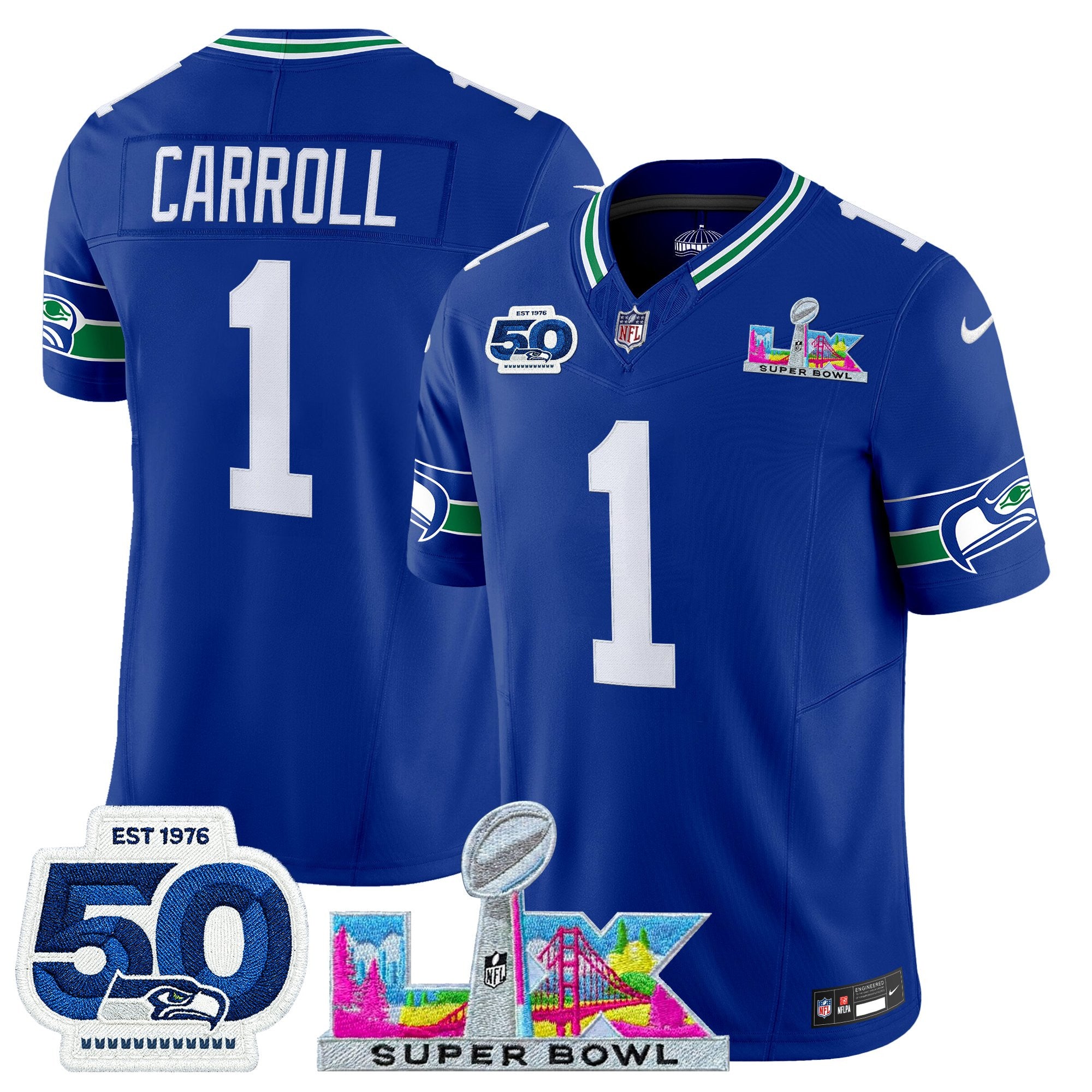 Men's Seattle Seahawks "Super Bowl LX & 50th Patch" Vapor Limited Jersey - All Stitched