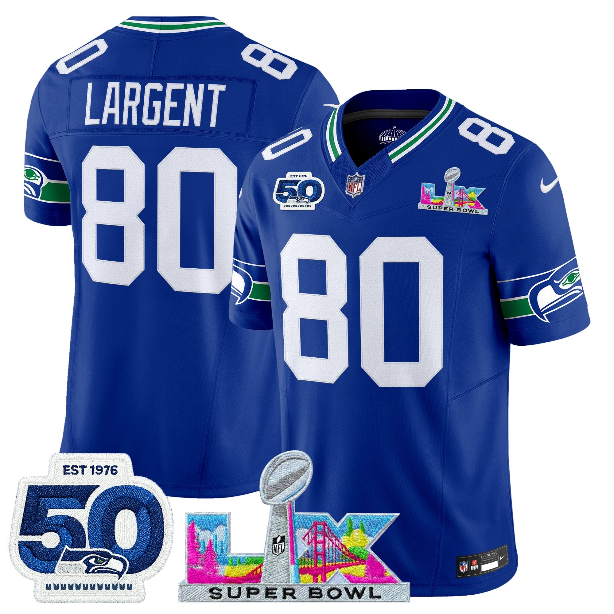 Men's Seattle Seahawks "Super Bowl LX & 50th Patch" Vapor Limited Jersey - All Stitched