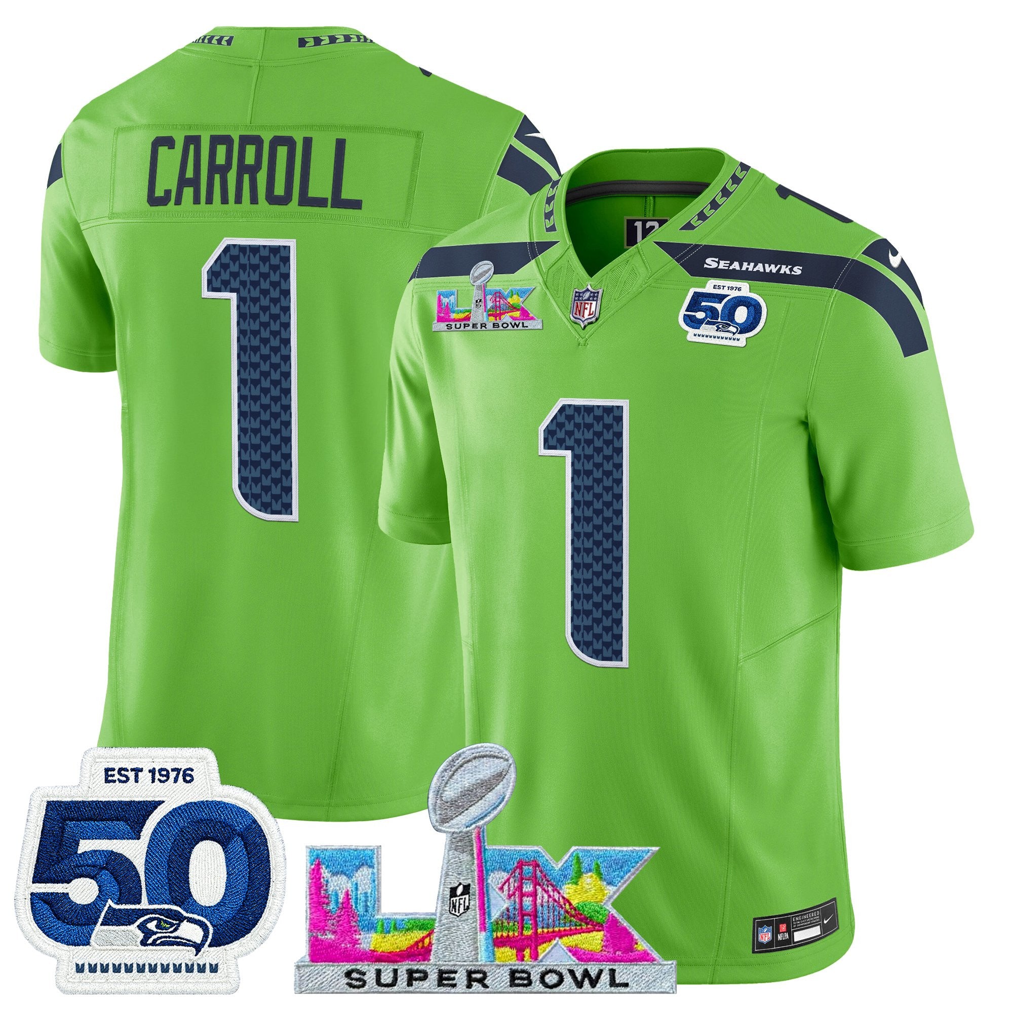 Men's Seattle Seahawks "Super Bowl LX & 50th Patch" Vapor Limited Jersey - All Stitched