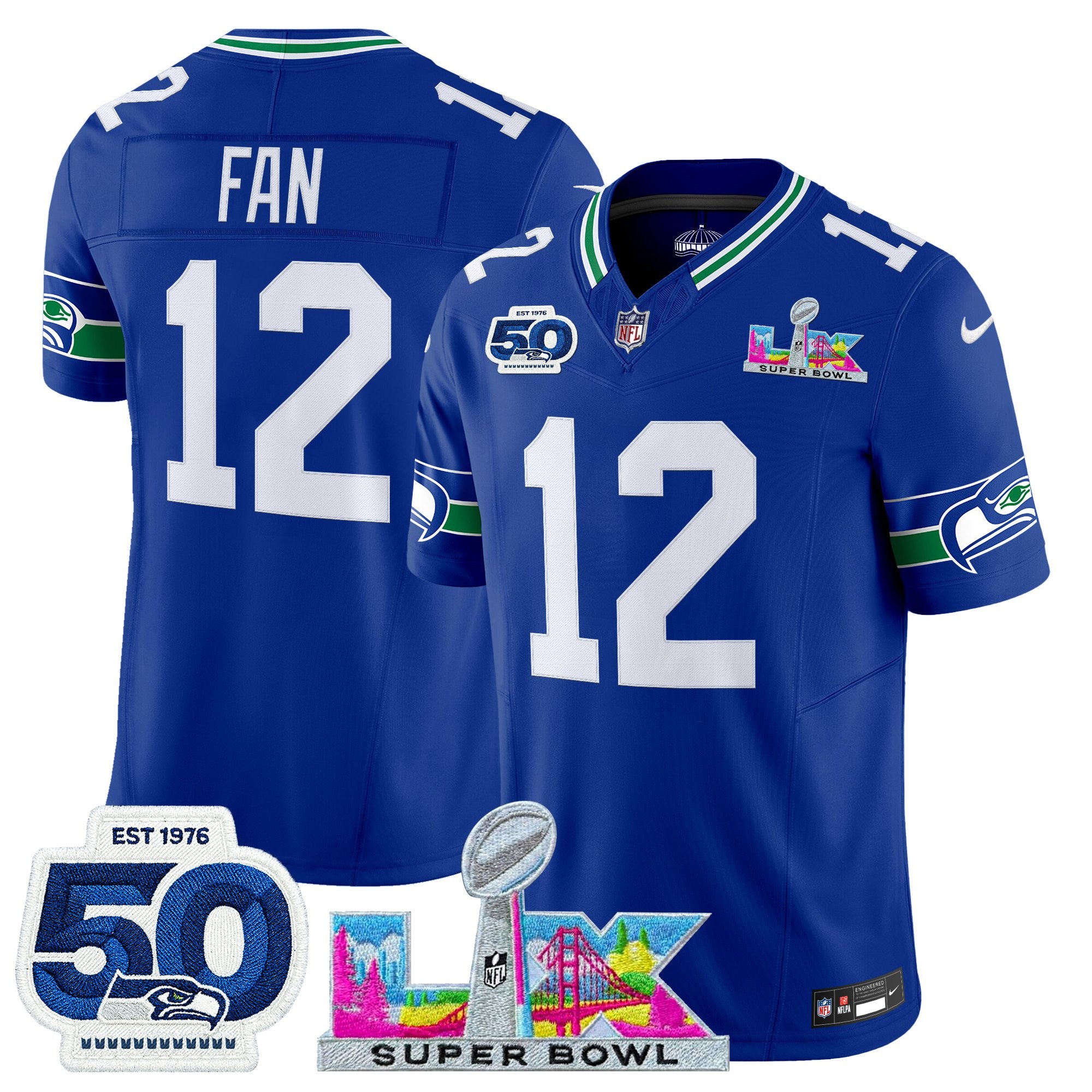 Men's Seattle Seahawks "Super Bowl LX & 50th Patch" Vapor Limited Jersey - All Stitched