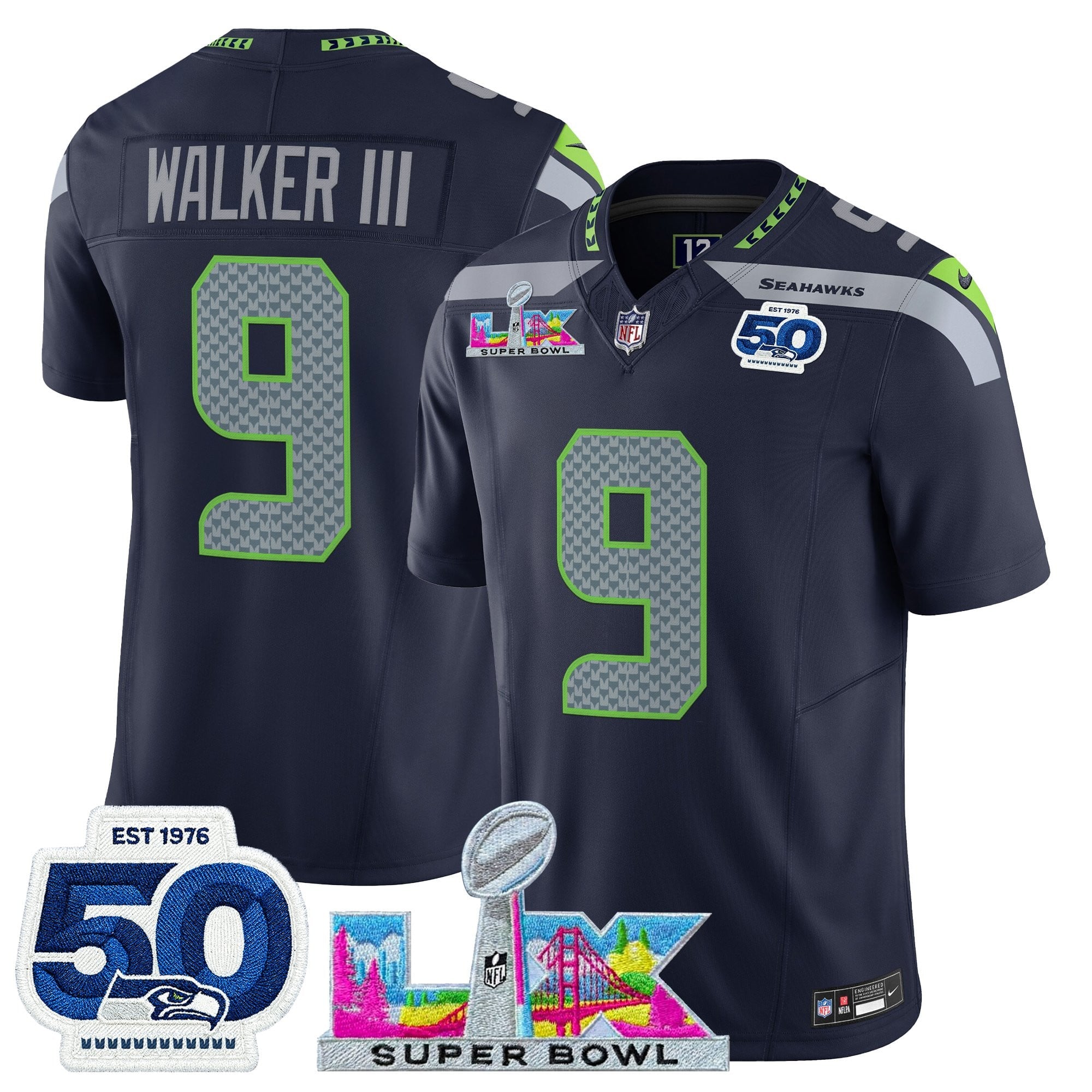 Men's Seattle Seahawks "Super Bowl LX & 50th Patch" Vapor Limited Jersey - All Stitched