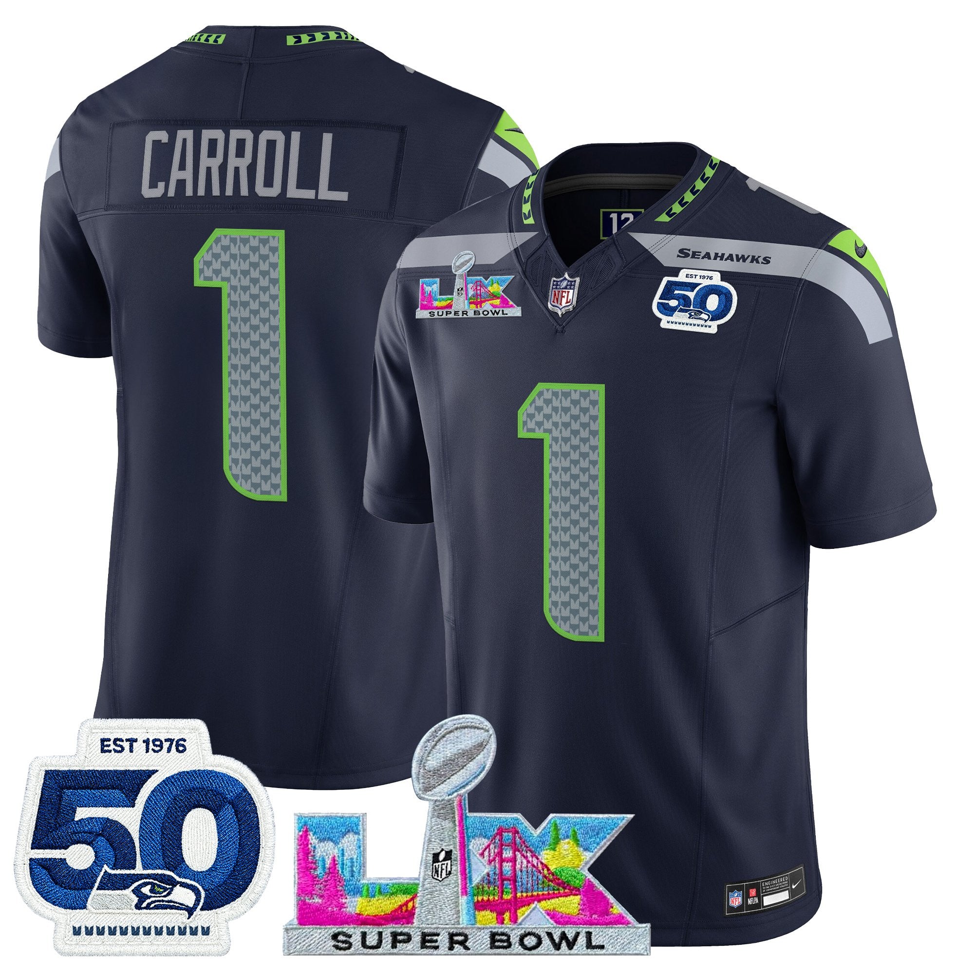 Men's Seattle Seahawks "Super Bowl LX & 50th Patch" Vapor Limited Jersey - All Stitched