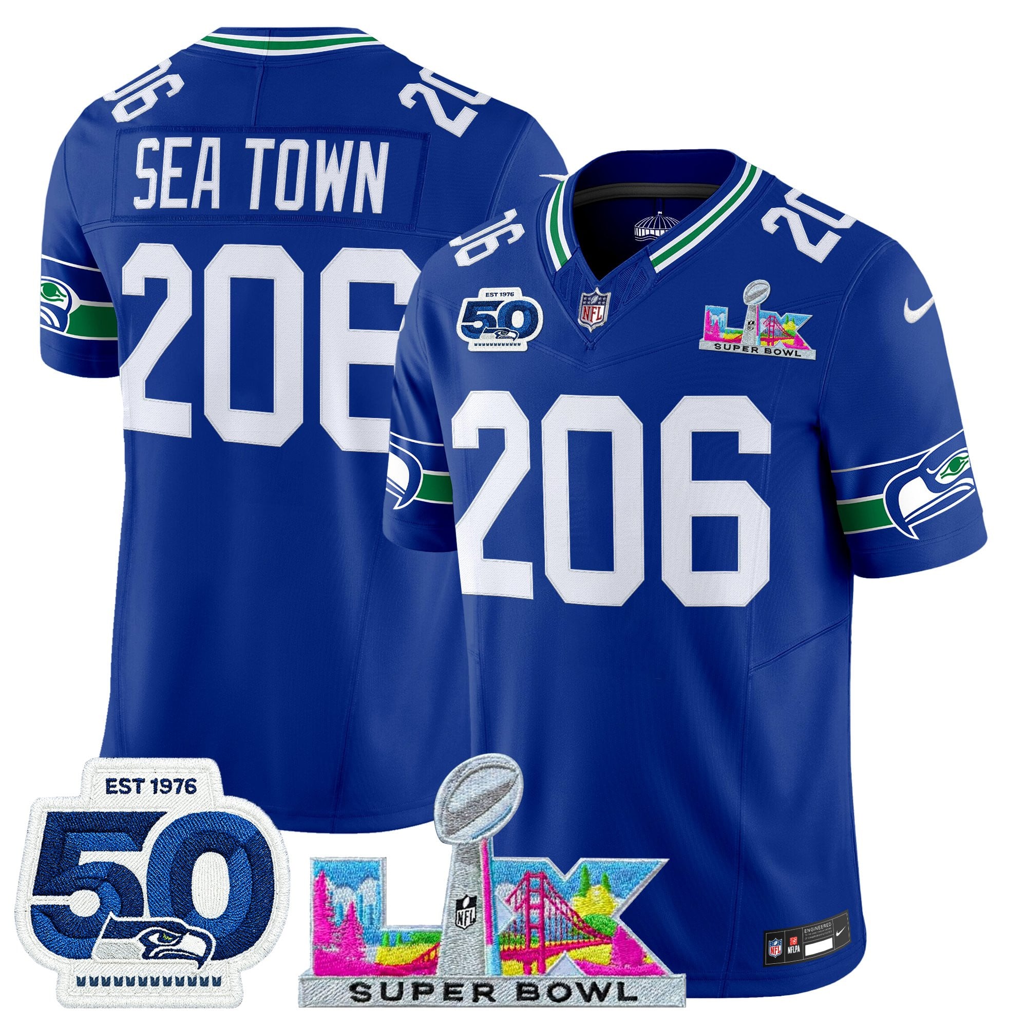 Men's Seattle Seahawks "Super Bowl LX & 50th Patch" Vapor Limited Jersey - All Stitched