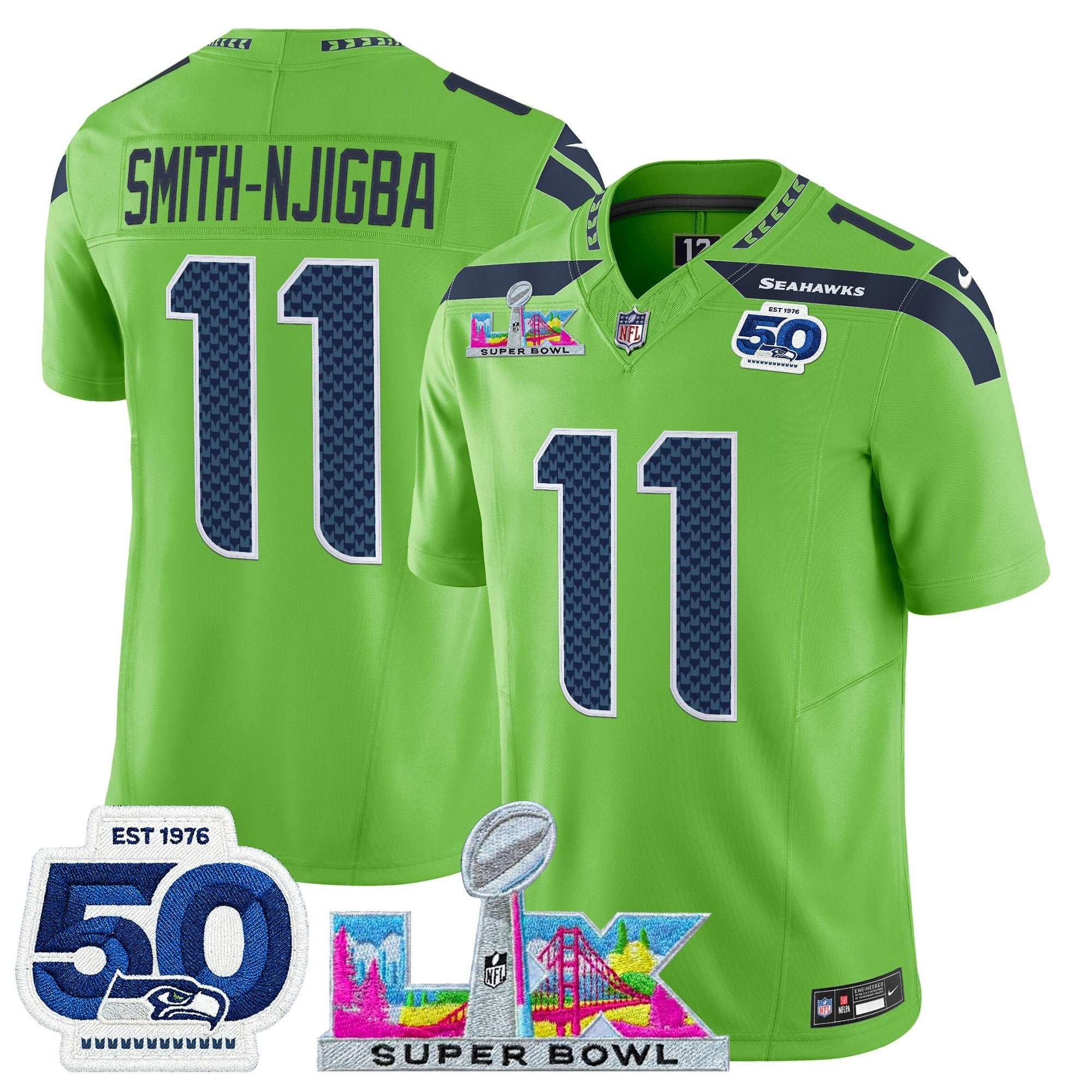 Men's Seattle Seahawks "Super Bowl LX & 50th Patch" Vapor Limited Jersey - All Stitched