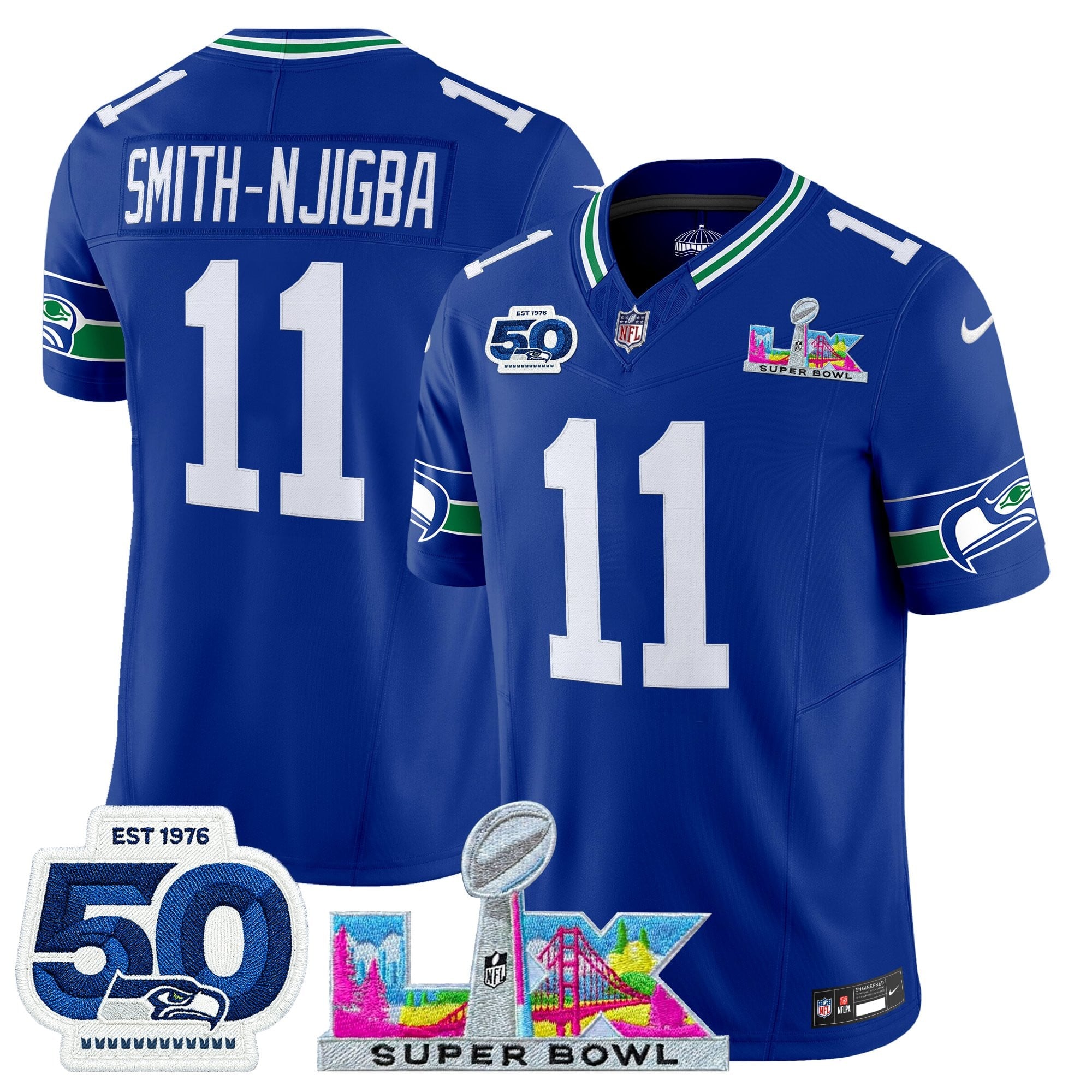 Men's Seattle Seahawks "Super Bowl LX & 50th Patch" Vapor Limited Jersey - All Stitched