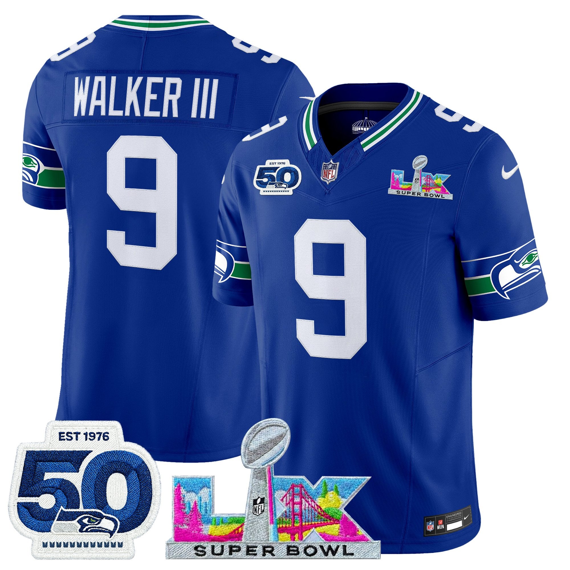 Men's Seattle Seahawks "Super Bowl LX & 50th Patch" Vapor Limited Jersey - All Stitched