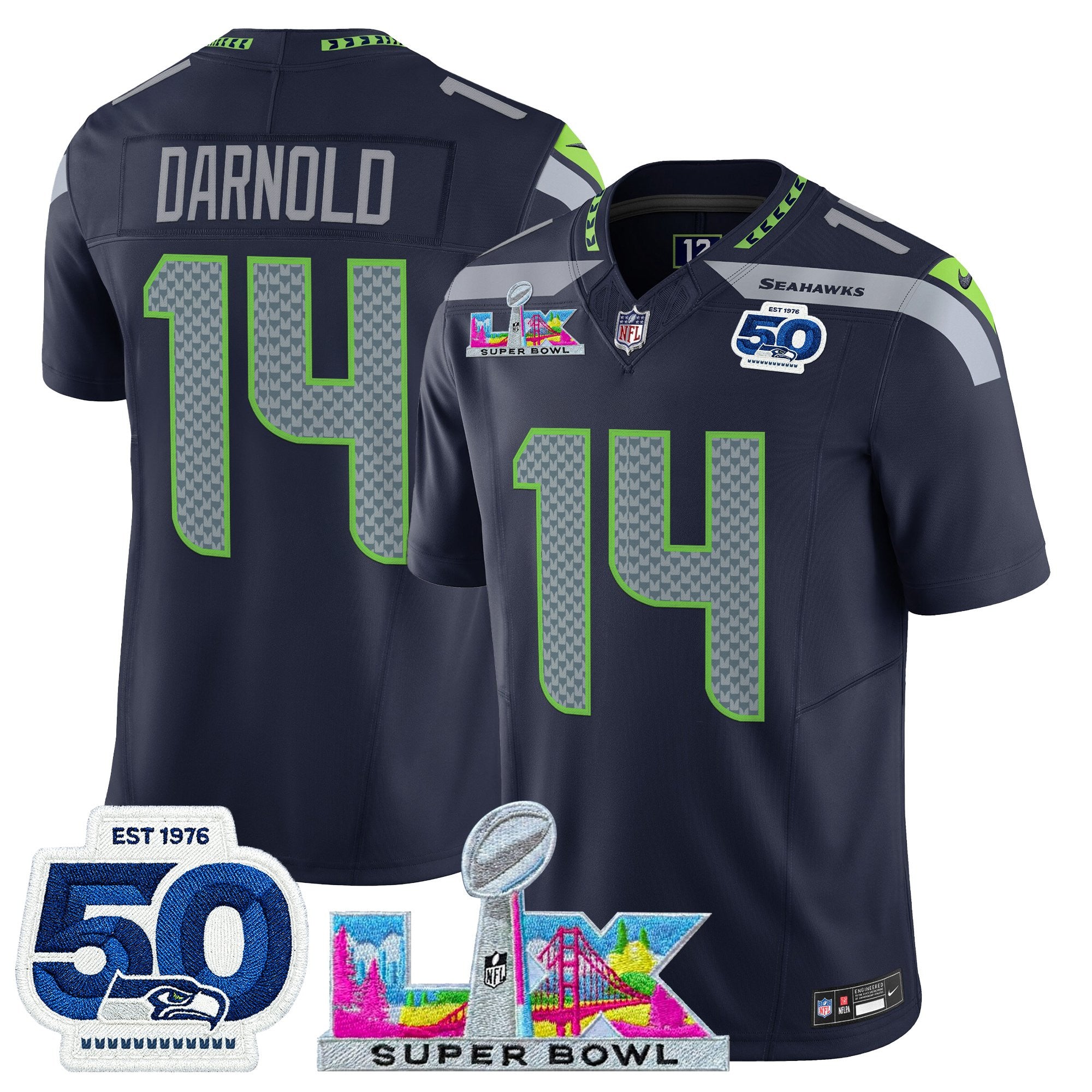 Men's Seattle Seahawks "Super Bowl LX & 50th Patch" Vapor Limited Jersey - All Stitched