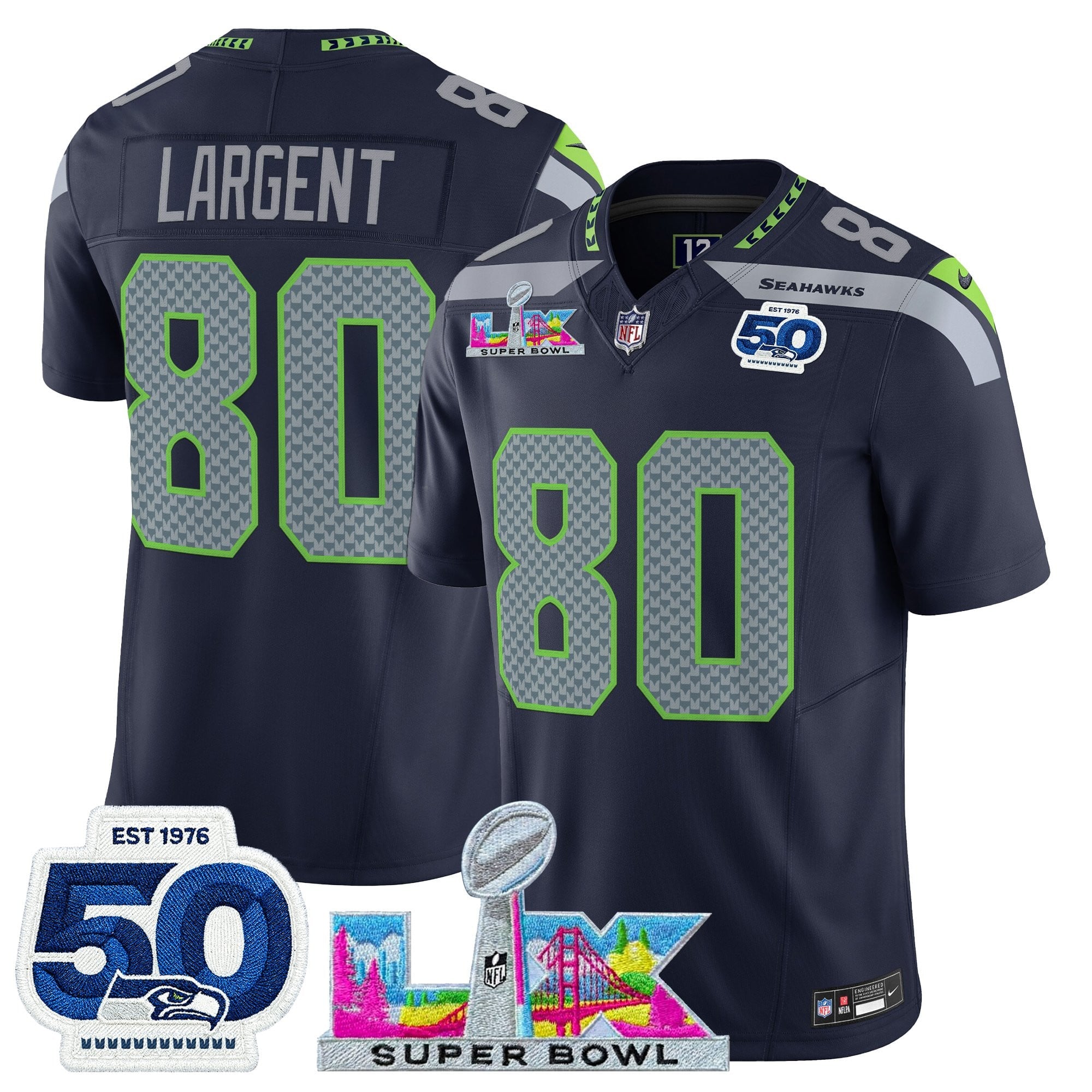Men's Seattle Seahawks "Super Bowl LX & 50th Patch" Vapor Limited Jersey - All Stitched