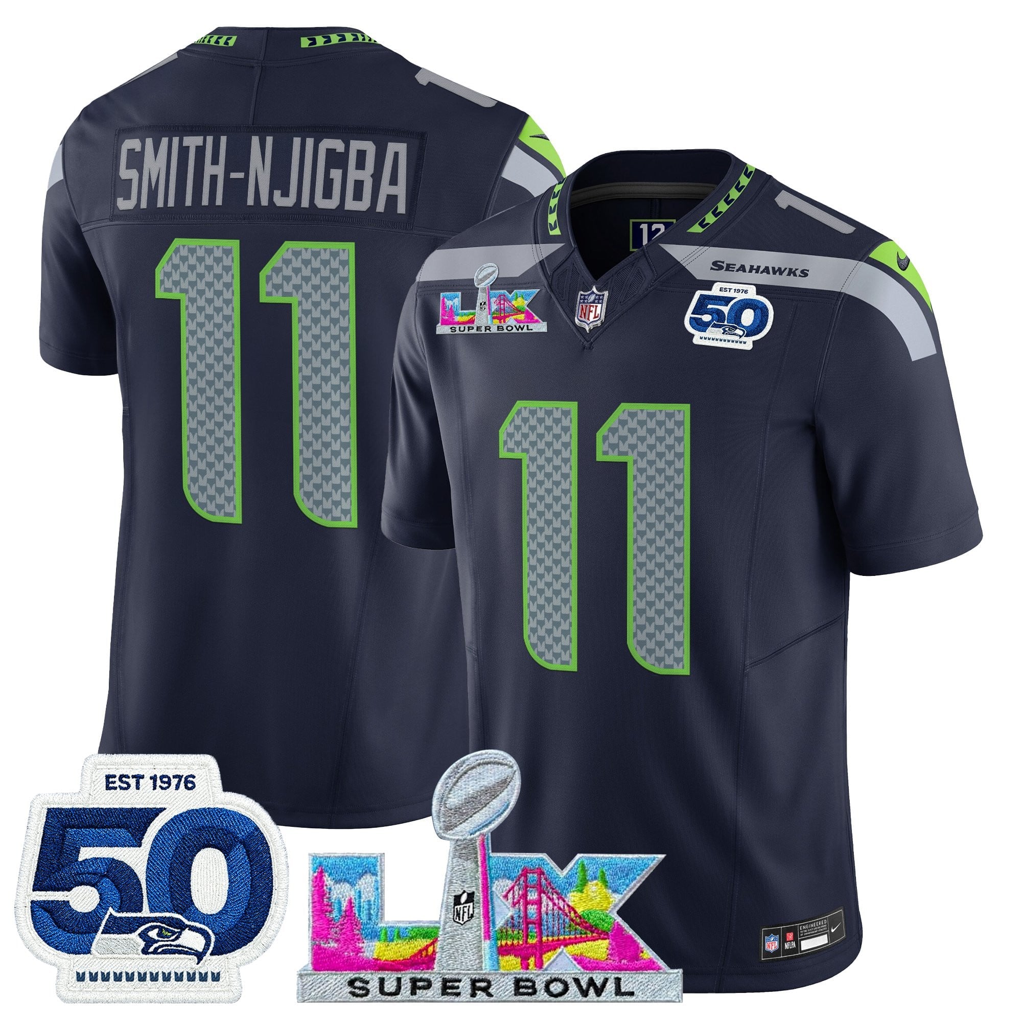 Men's Seattle Seahawks "Super Bowl LX & 50th Patch" Vapor Limited Jersey - All Stitched