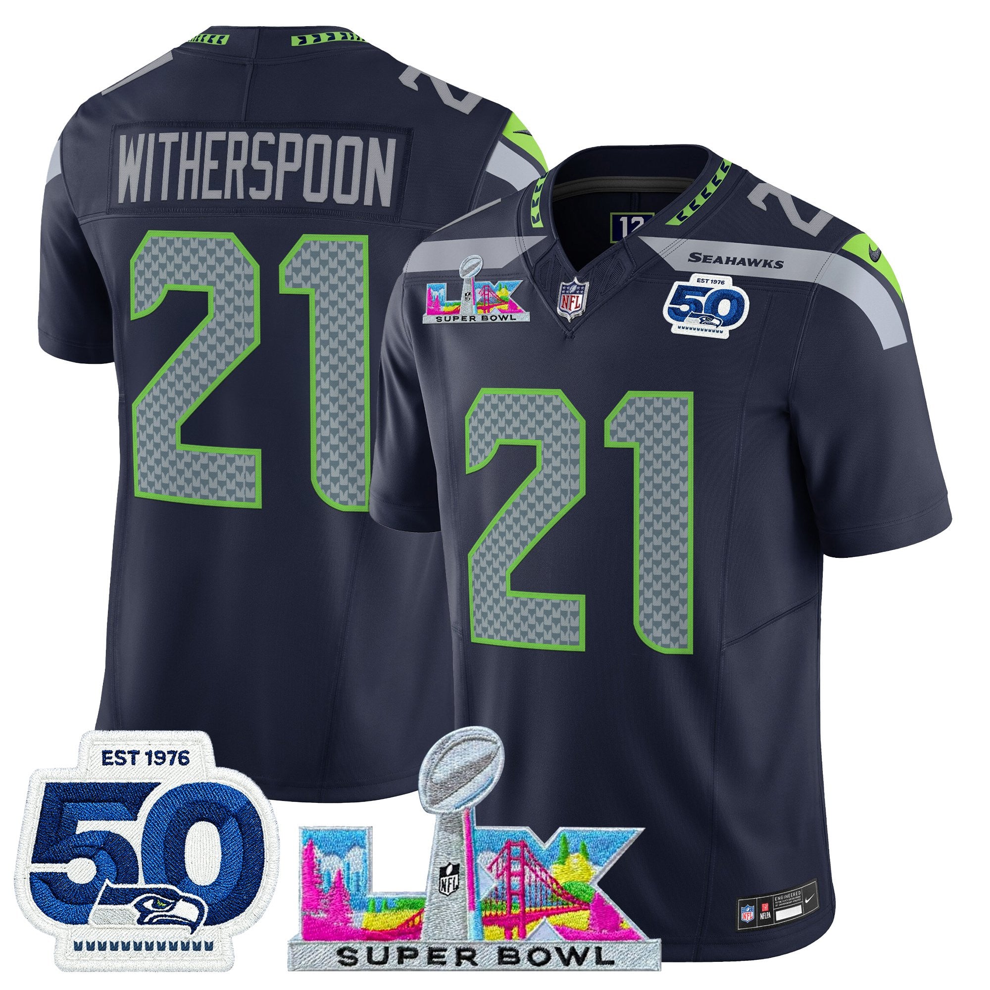 Men's Seattle Seahawks "Super Bowl LX & 50th Patch" Vapor Limited Jersey - All Stitched