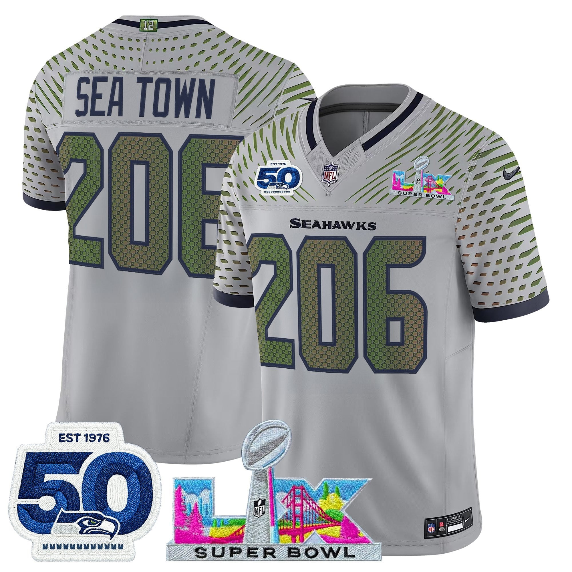 Men's Seattle Seahawks "Super Bowl LX & 50th Patch" Vapor Limited Jersey - All Stitched