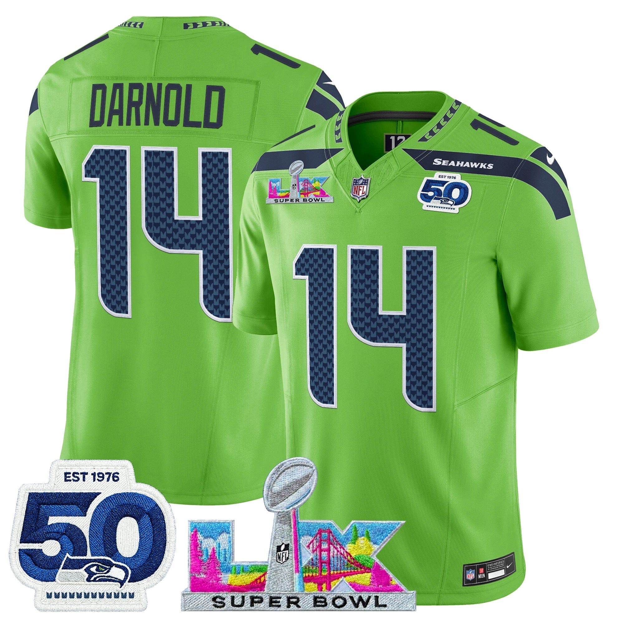 Men's Seattle Seahawks "Super Bowl LX & 50th Patch" Vapor Limited Jersey - All Stitched