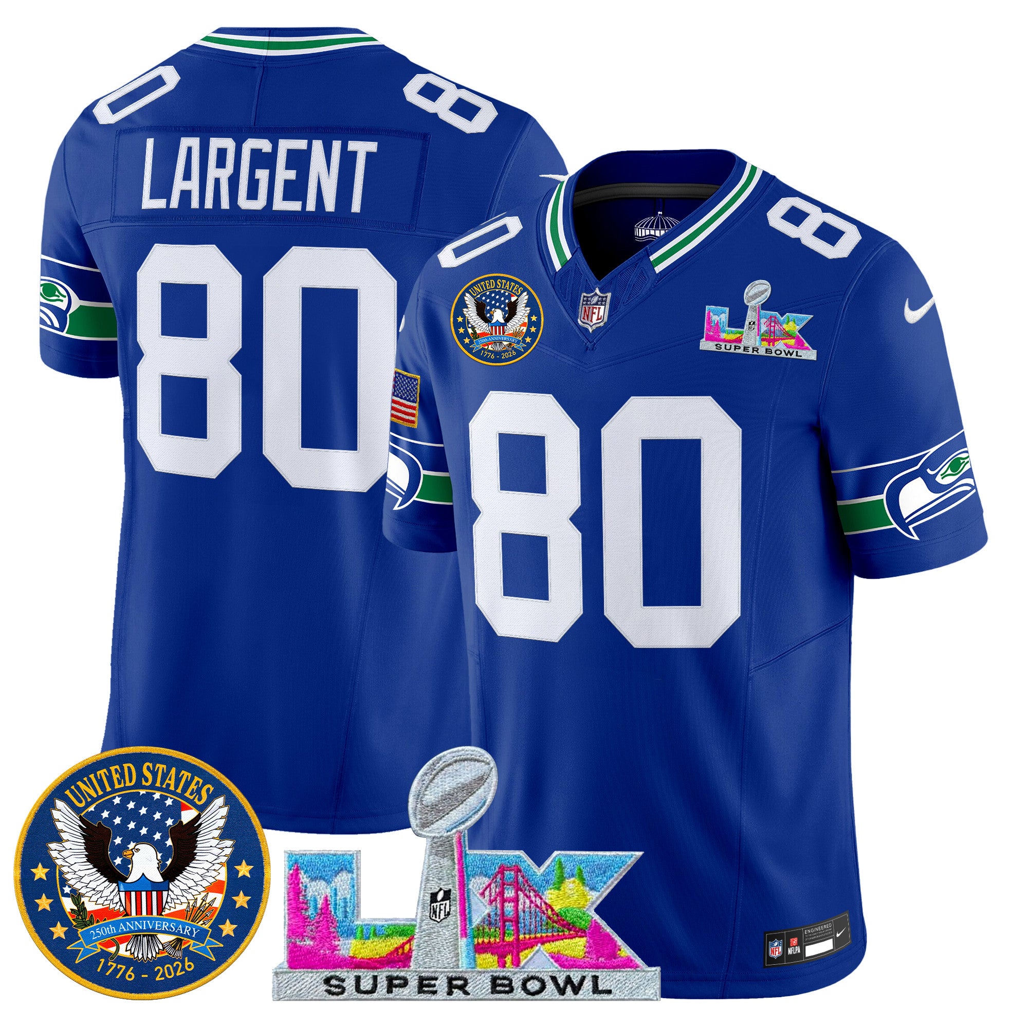 Men's Seattle Seahawks "Super Bowl LX & United States 250th Patch" Vapor Limited Jersey - All Stitched