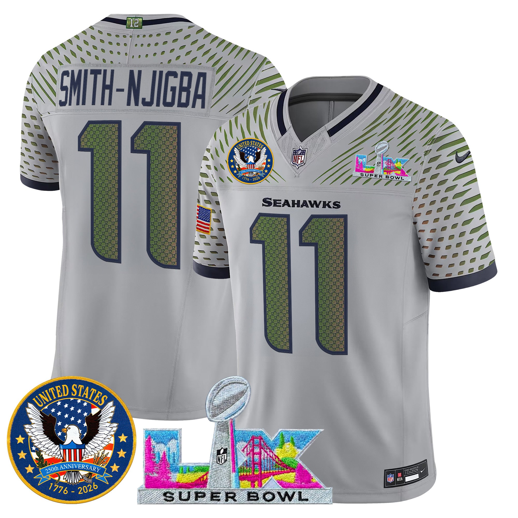 Men's Seattle Seahawks "Super Bowl LX & United States 250th Patch" Vapor Limited Jersey - All Stitched