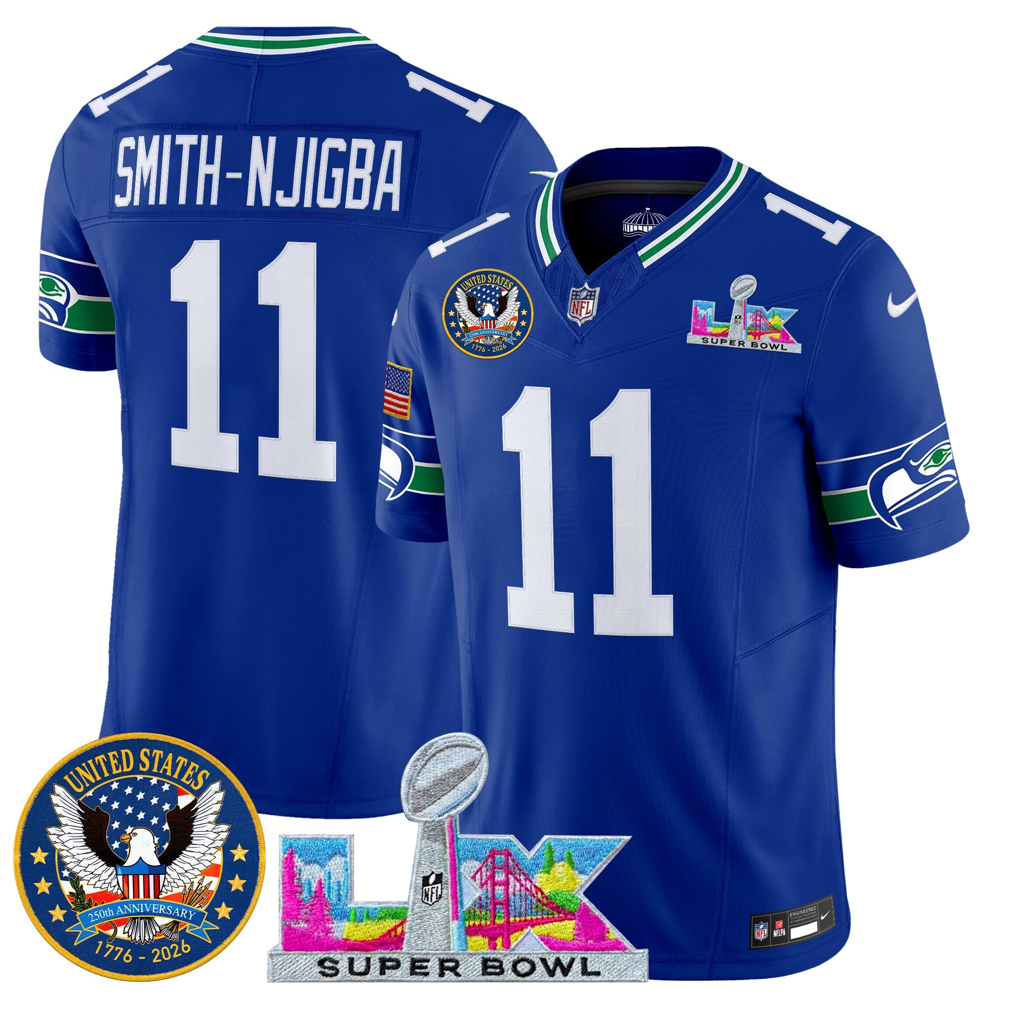 Men's Seattle Seahawks "Super Bowl LX & United States 250th Patch" Vapor Limited Jersey - All Stitched