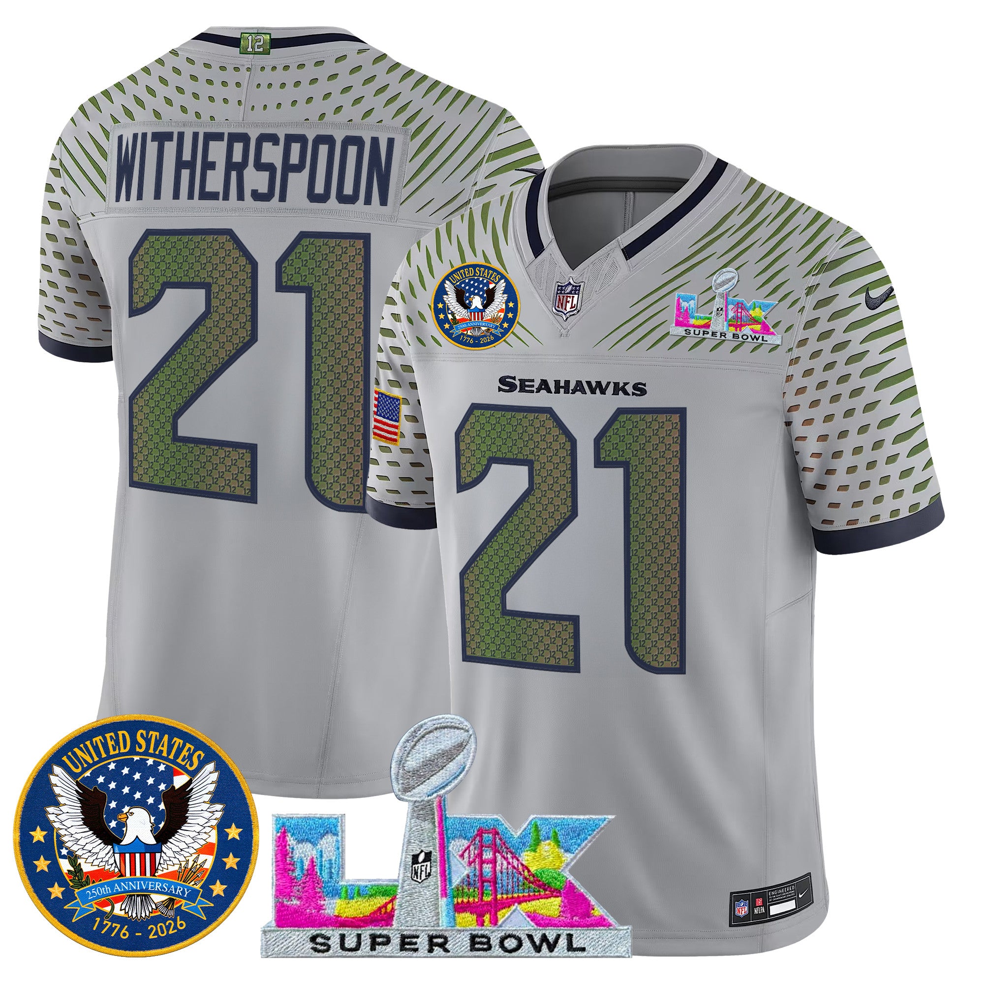 Men's Seattle Seahawks "Super Bowl LX & United States 250th Patch" Vapor Limited Jersey - All Stitched