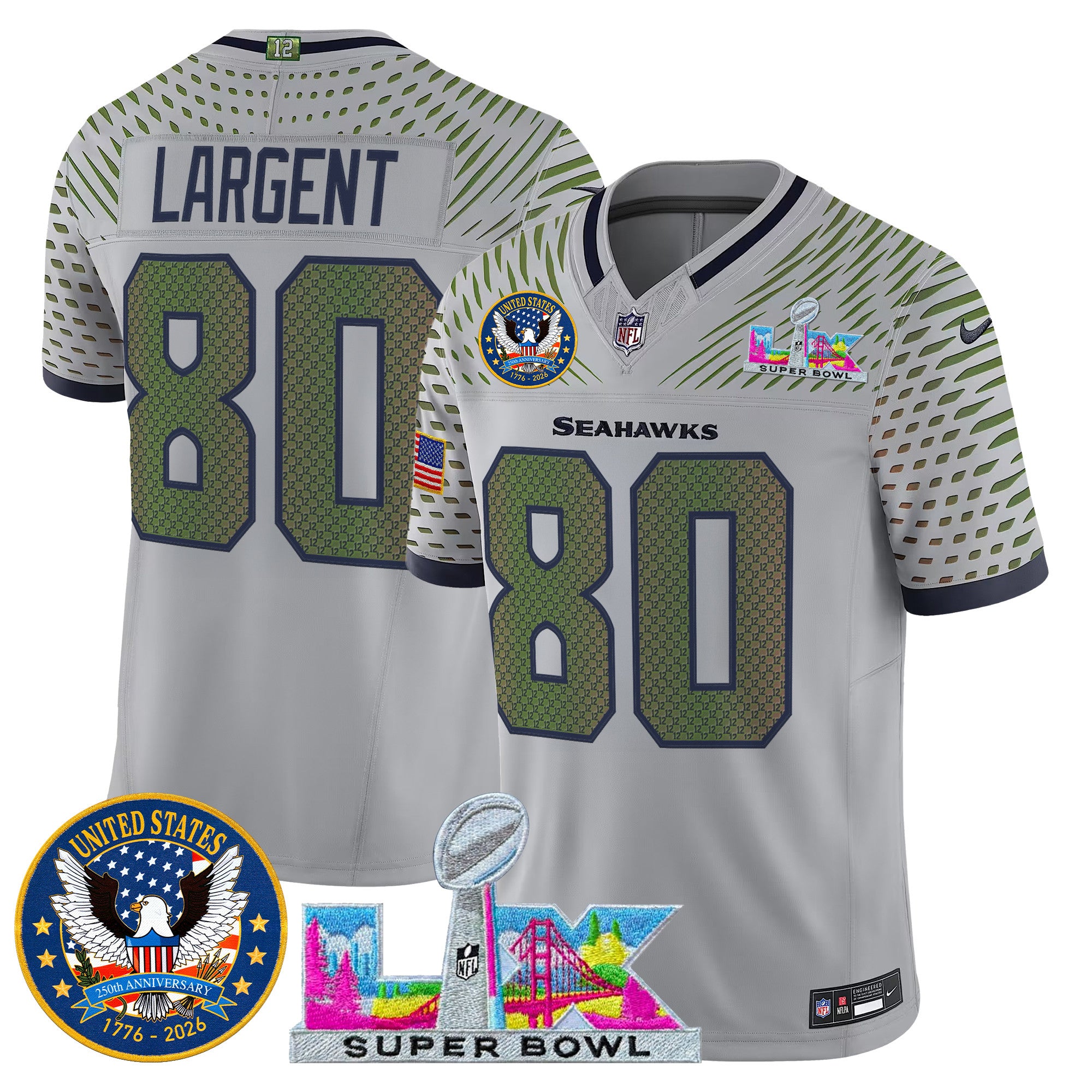 Men's Seattle Seahawks "Super Bowl LX & United States 250th Patch" Vapor Limited Jersey - All Stitched