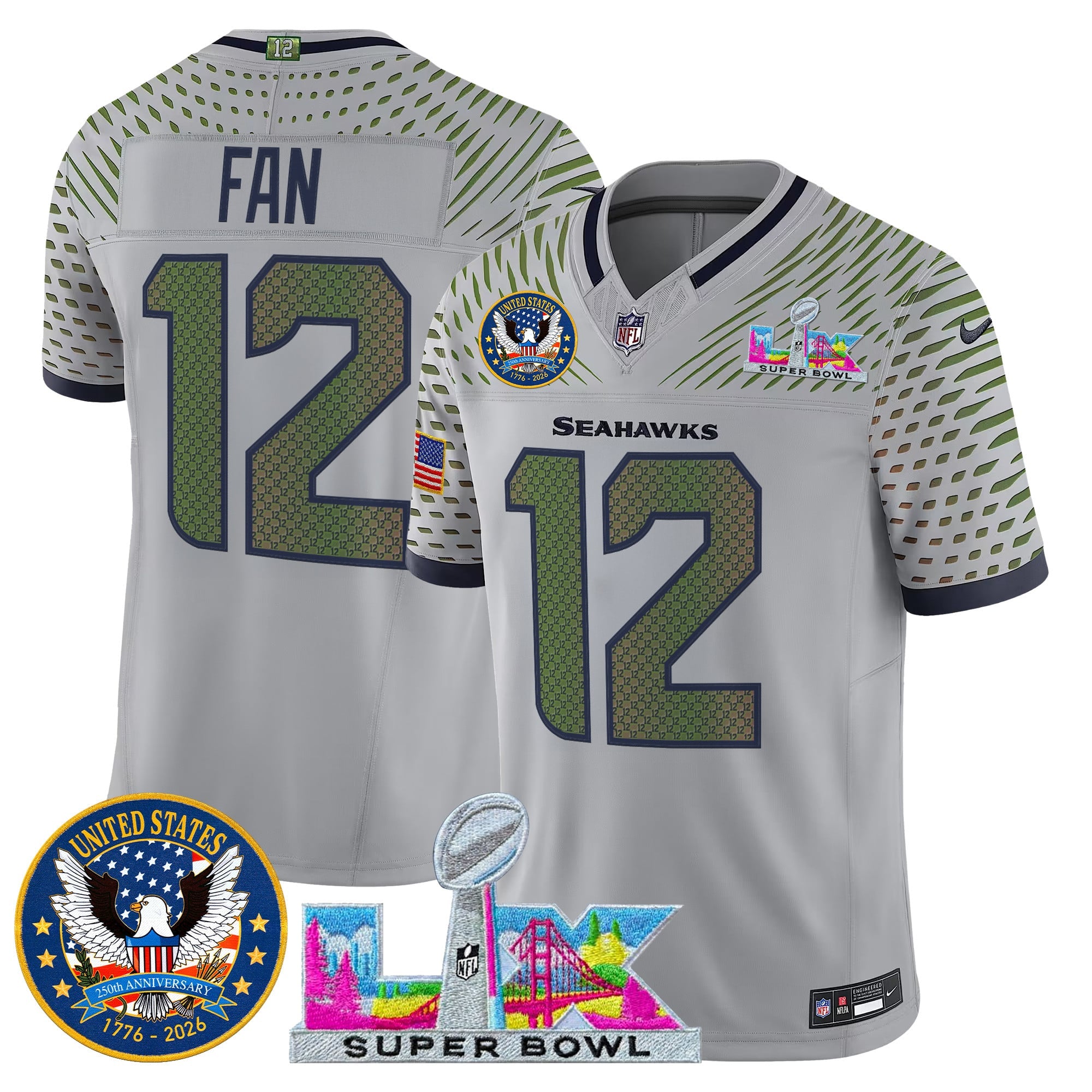 Men's Seattle Seahawks "Super Bowl LX & United States 250th Patch" Vapor Limited Jersey - All Stitched