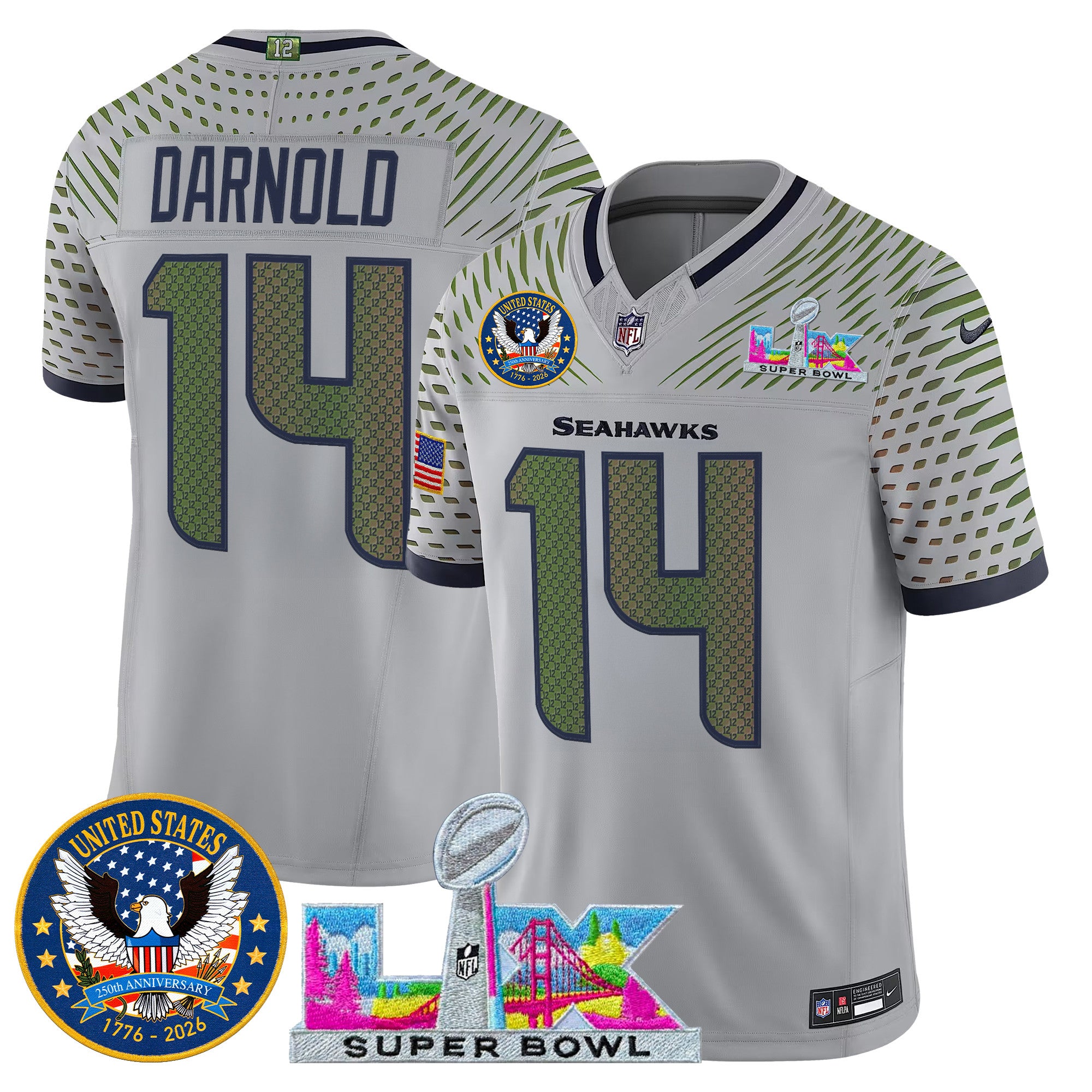 Men's Seattle Seahawks "Super Bowl LX & United States 250th Patch" Vapor Limited Jersey - All Stitched