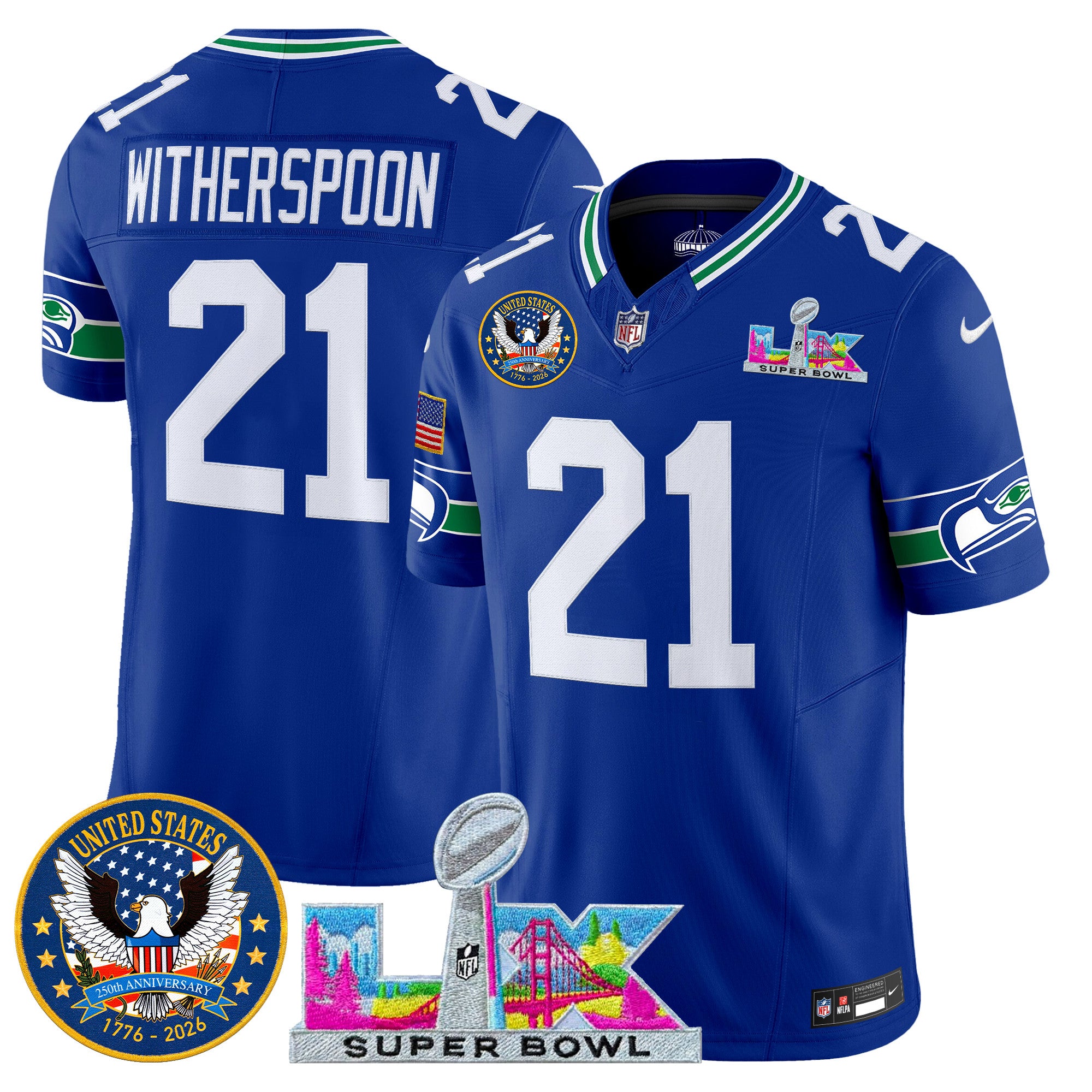 Men's Seattle Seahawks "Super Bowl LX & United States 250th Patch" Vapor Limited Jersey - All Stitched