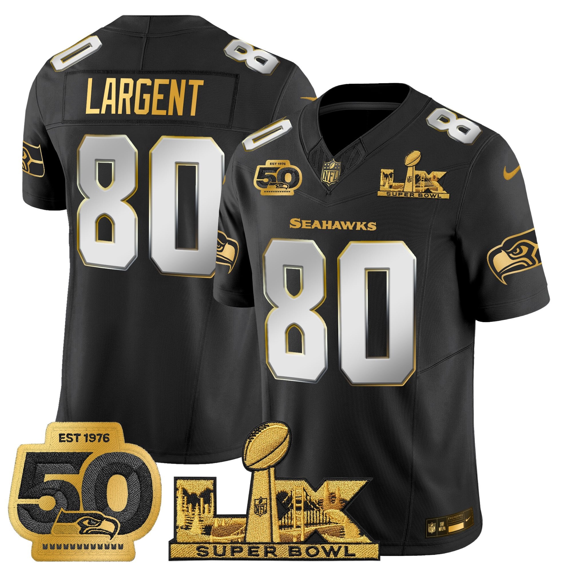 Men's Seattle Seahawks "Super Bowl LX & 50th Patch" Gold Vapor Limited Jersey - All Stitched