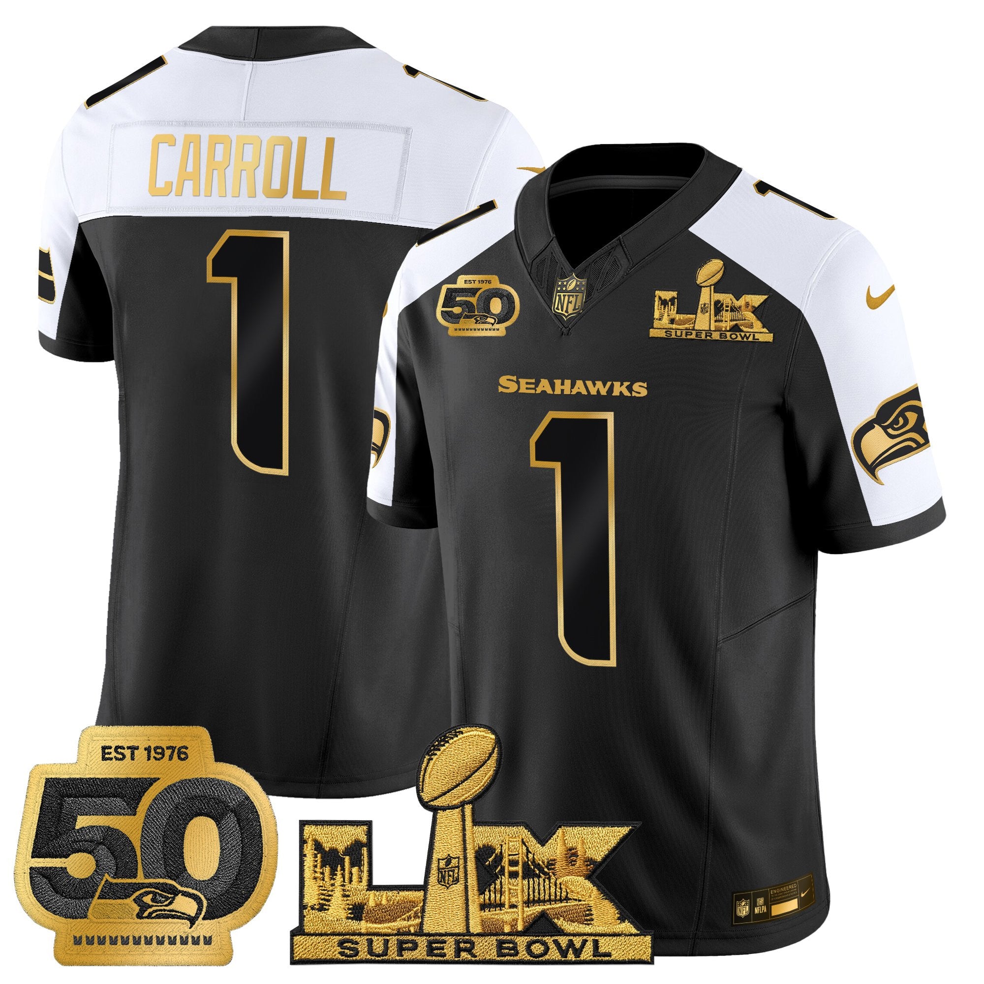 Men's Seattle Seahawks "Super Bowl LX & 50th Patch" Gold Vapor Limited Jersey - All Stitched