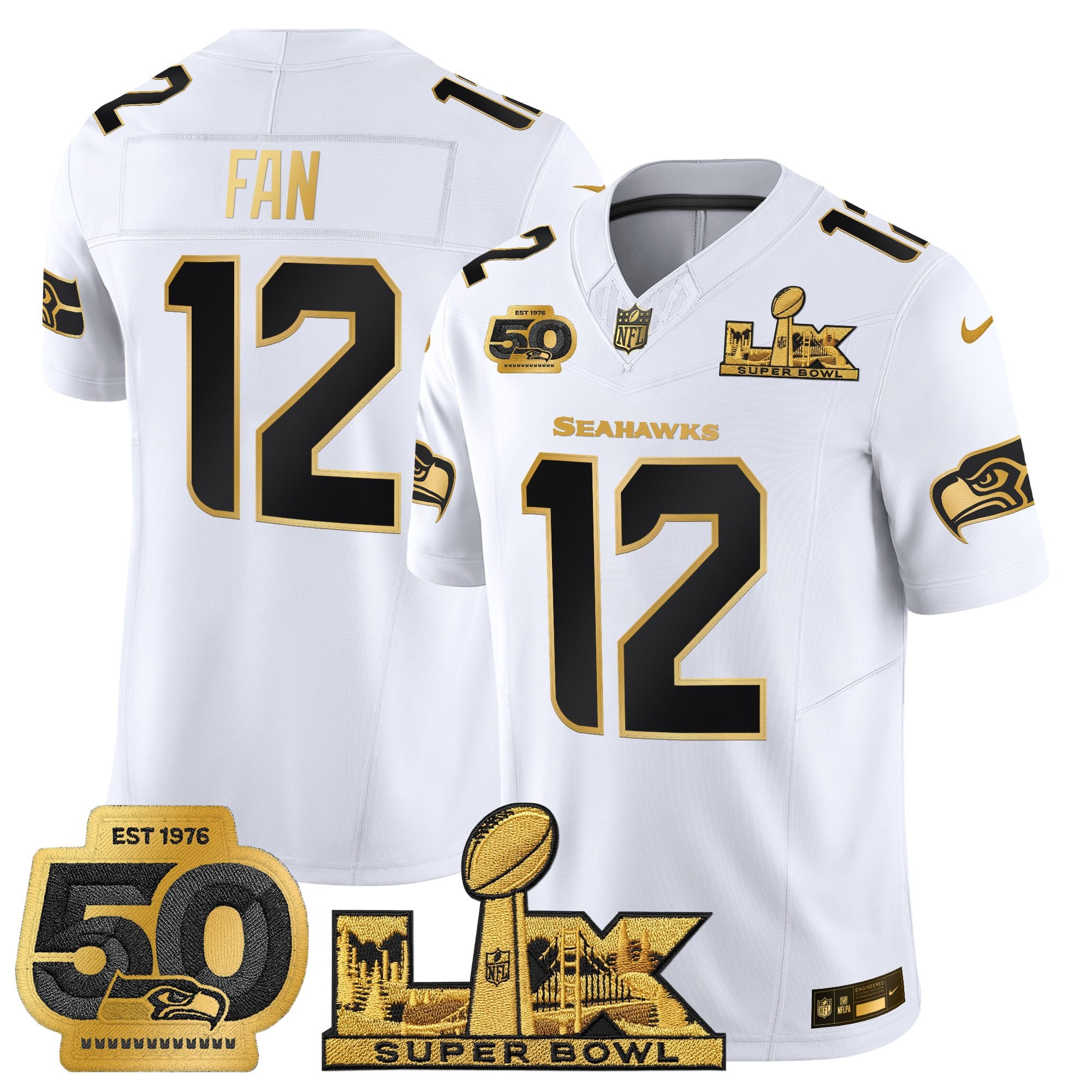 Men's Seattle Seahawks "Super Bowl LX & 50th Patch" Gold Vapor Limited Jersey - All Stitched