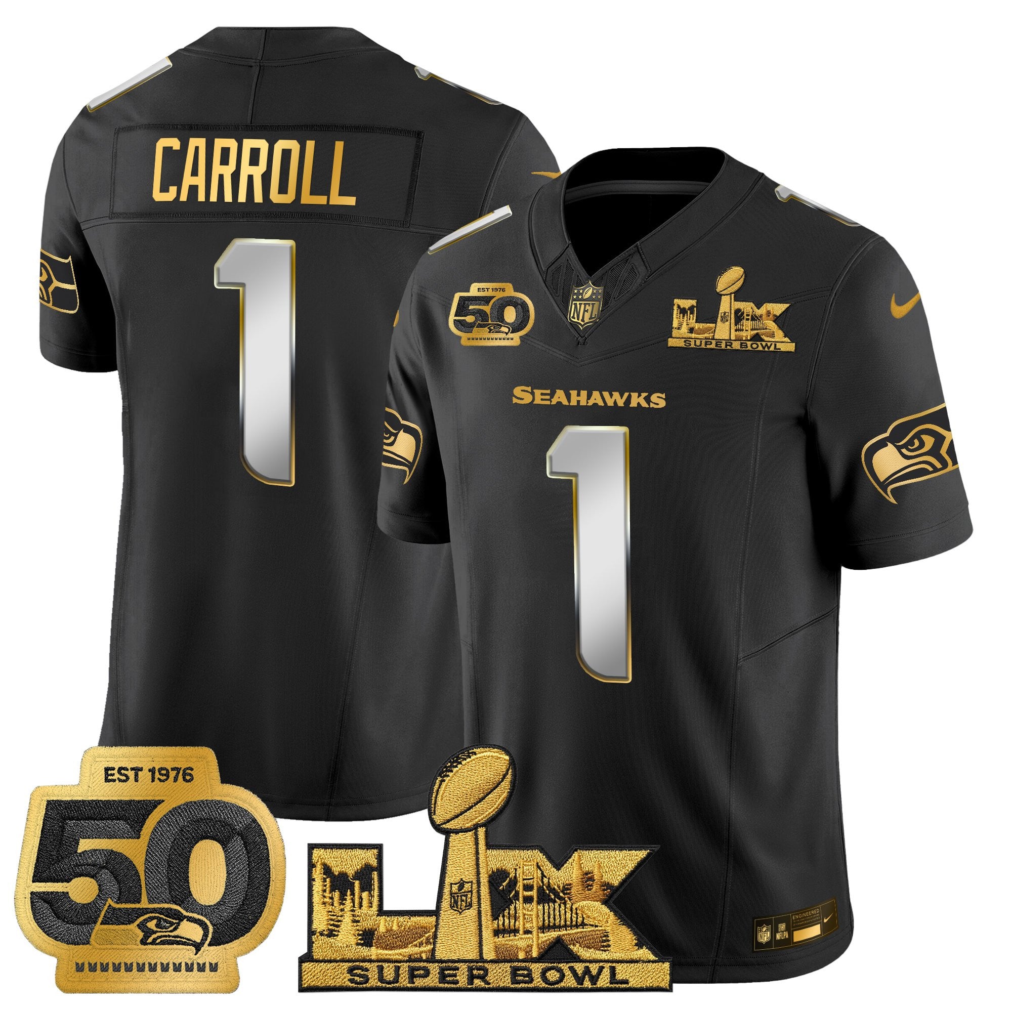 Men's Seattle Seahawks "Super Bowl LX & 50th Patch" Gold Vapor Limited Jersey - All Stitched