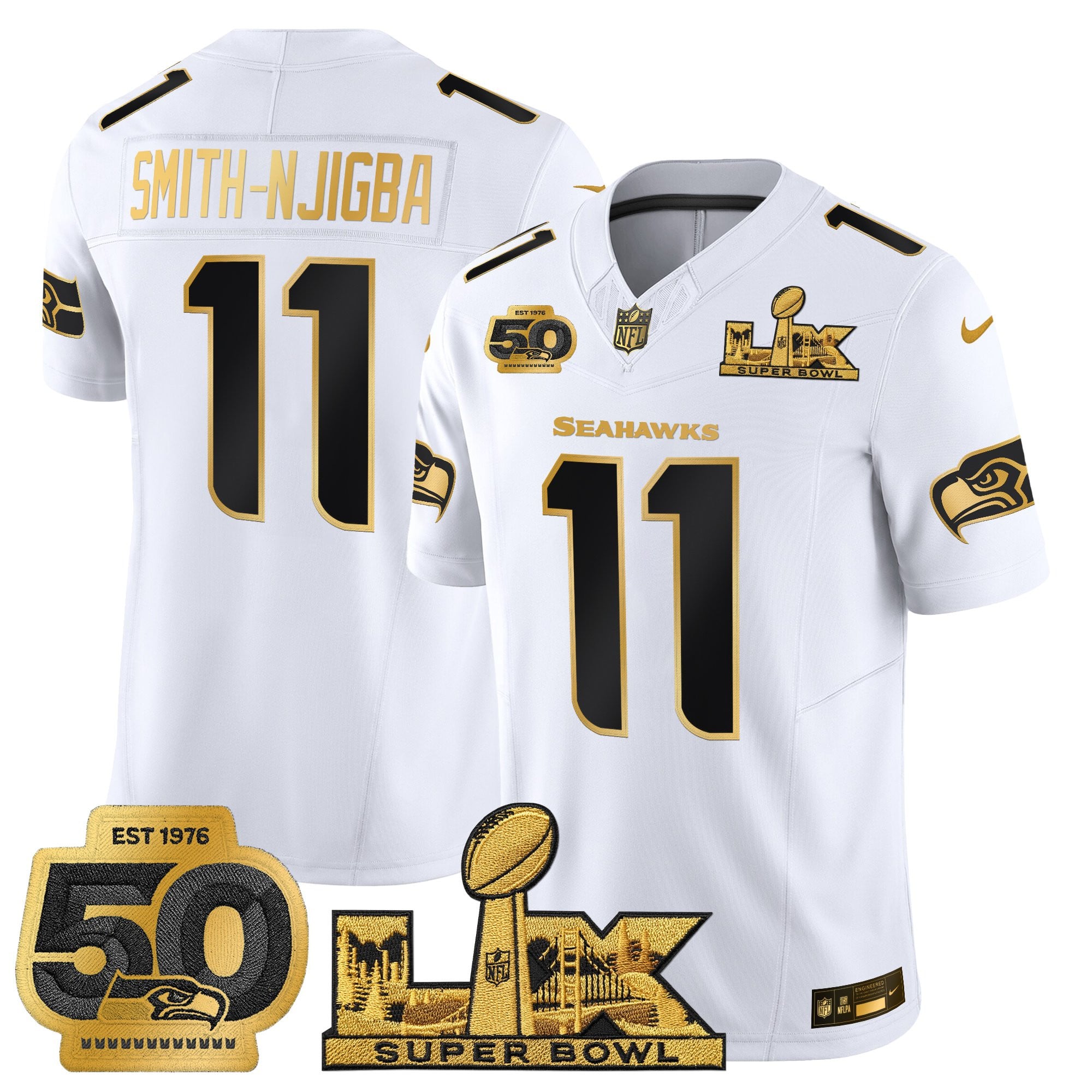 Men's Seattle Seahawks "Super Bowl LX & 50th Patch" Gold Vapor Limited Jersey - All Stitched