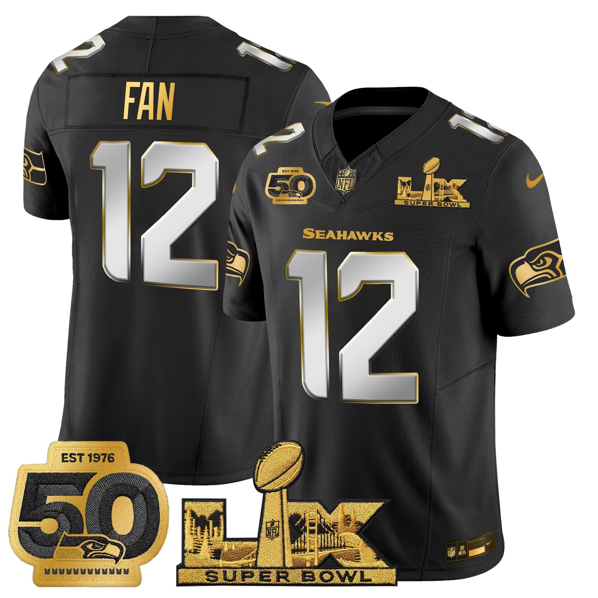 Men's Seattle Seahawks "Super Bowl LX & 50th Patch" Gold Vapor Limited Jersey - All Stitched