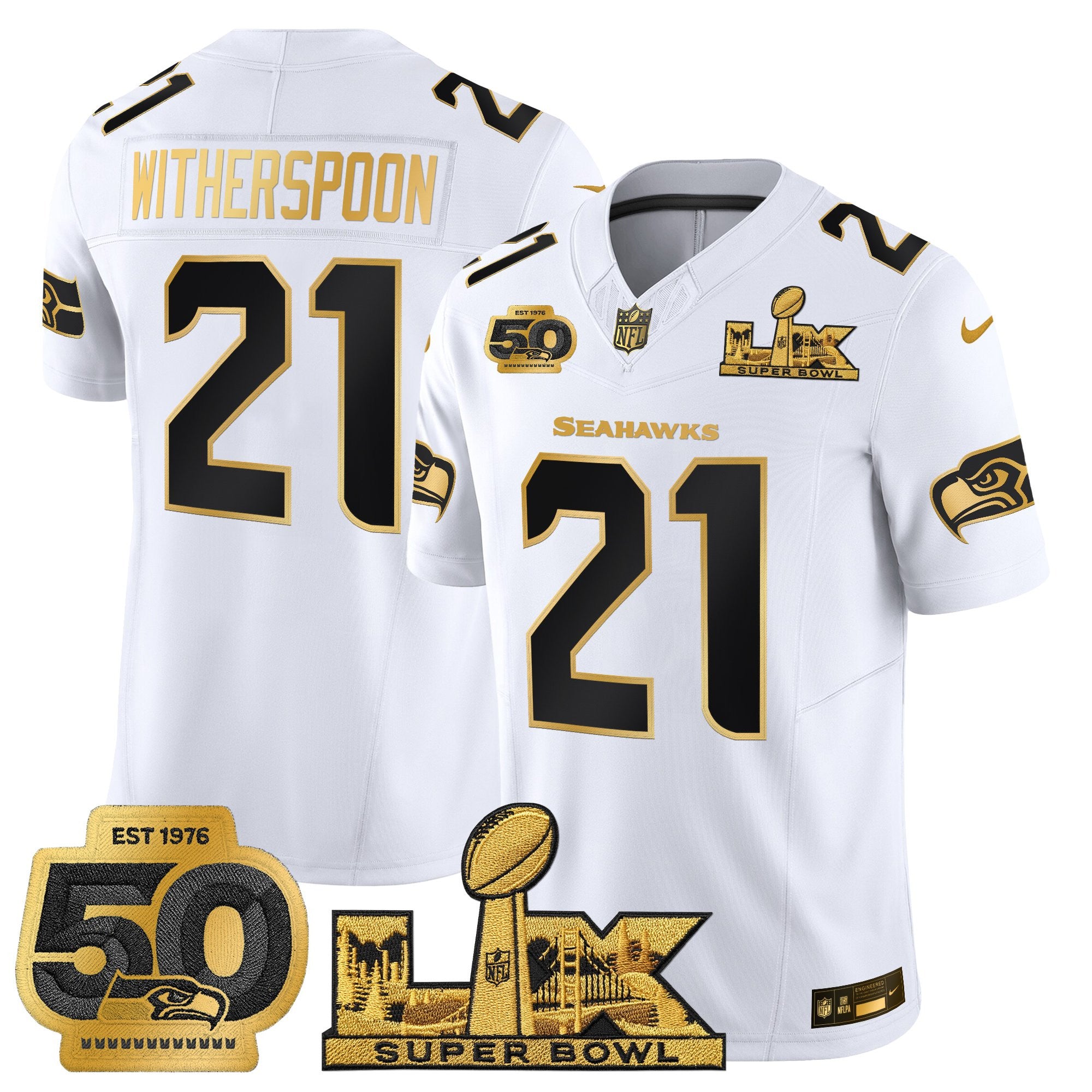 Men's Seattle Seahawks "Super Bowl LX & 50th Patch" Gold Vapor Limited Jersey - All Stitched