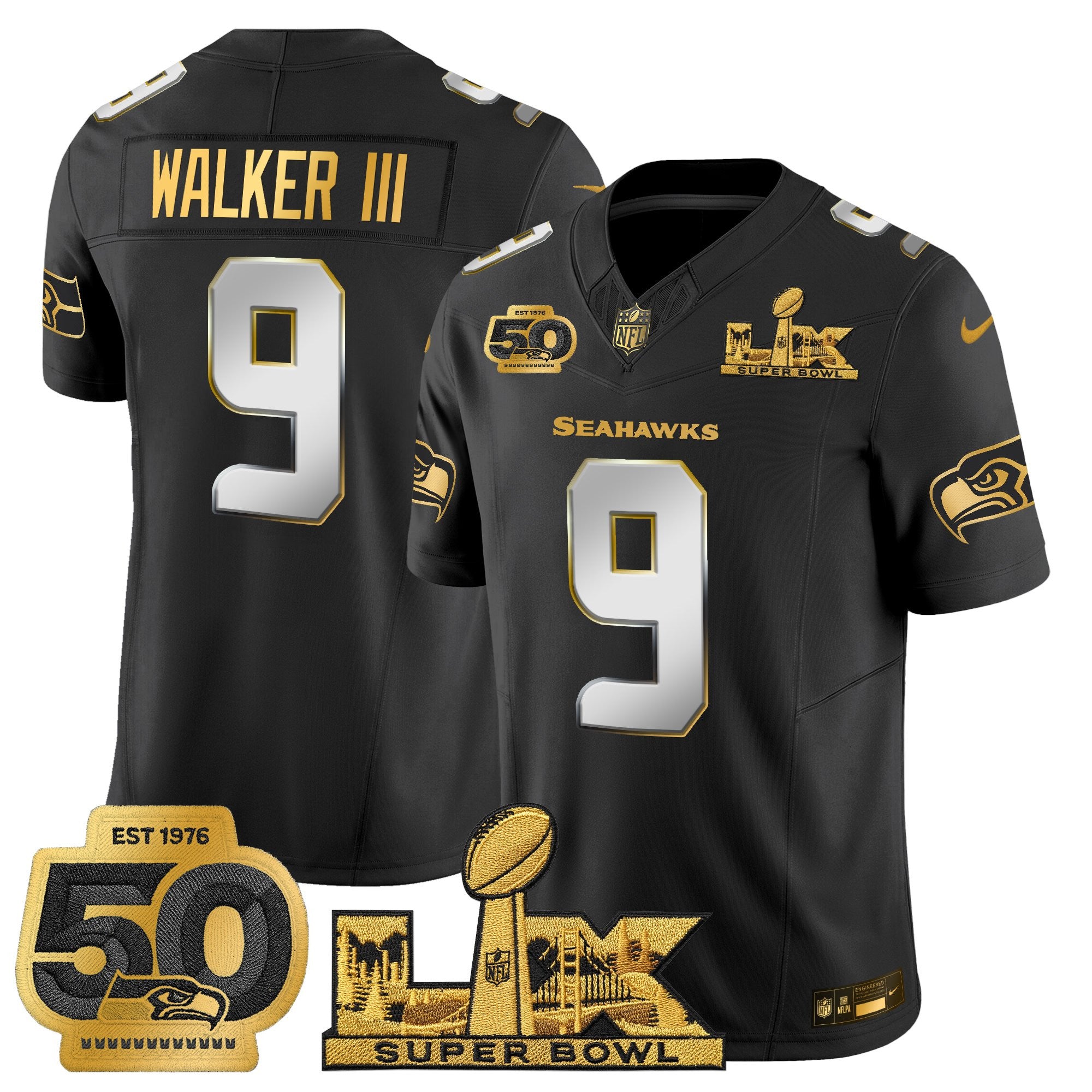 Men's Seattle Seahawks "Super Bowl LX & 50th Patch" Gold Vapor Limited Jersey - All Stitched
