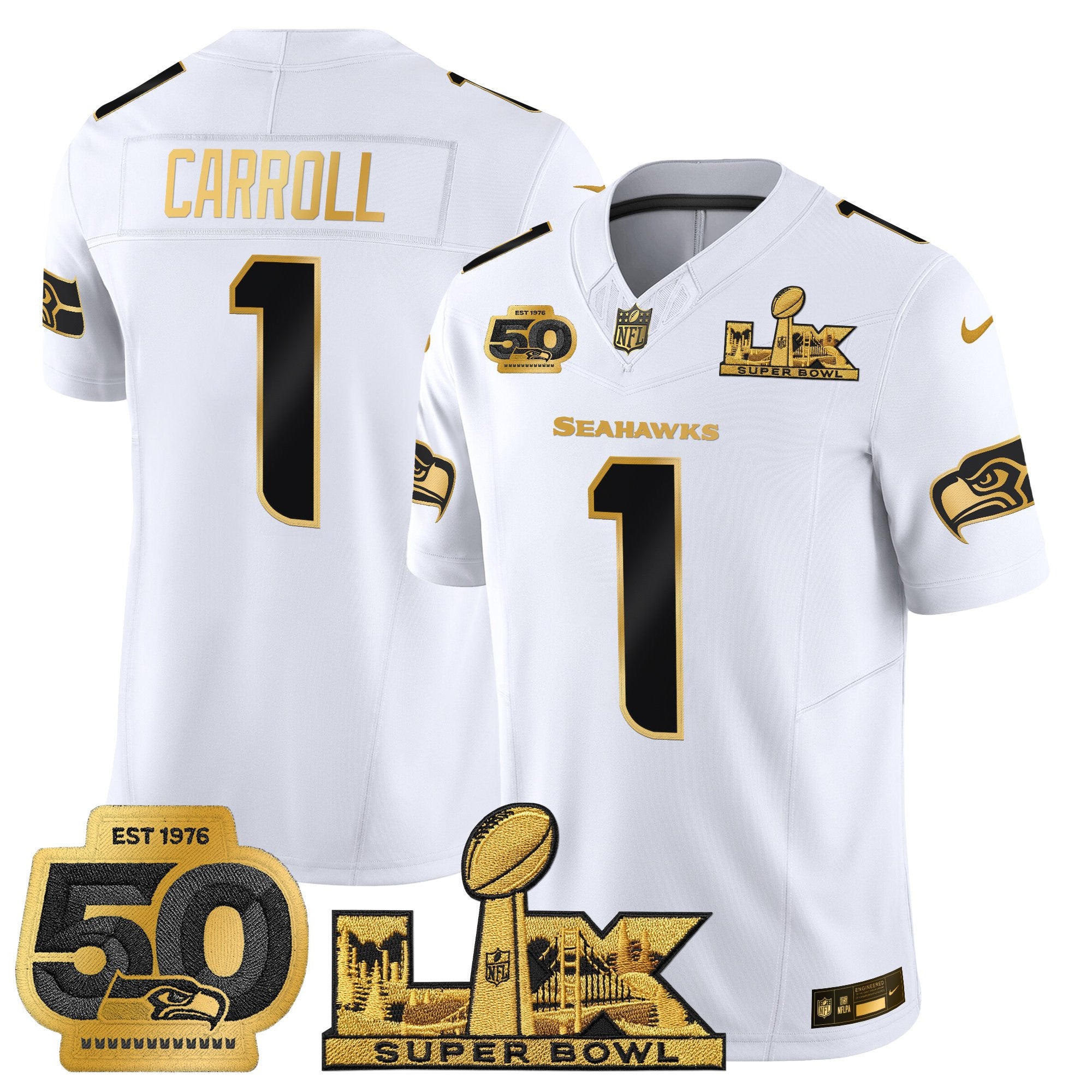 Men's Seattle Seahawks "Super Bowl LX & 50th Patch" Gold Vapor Limited Jersey - All Stitched
