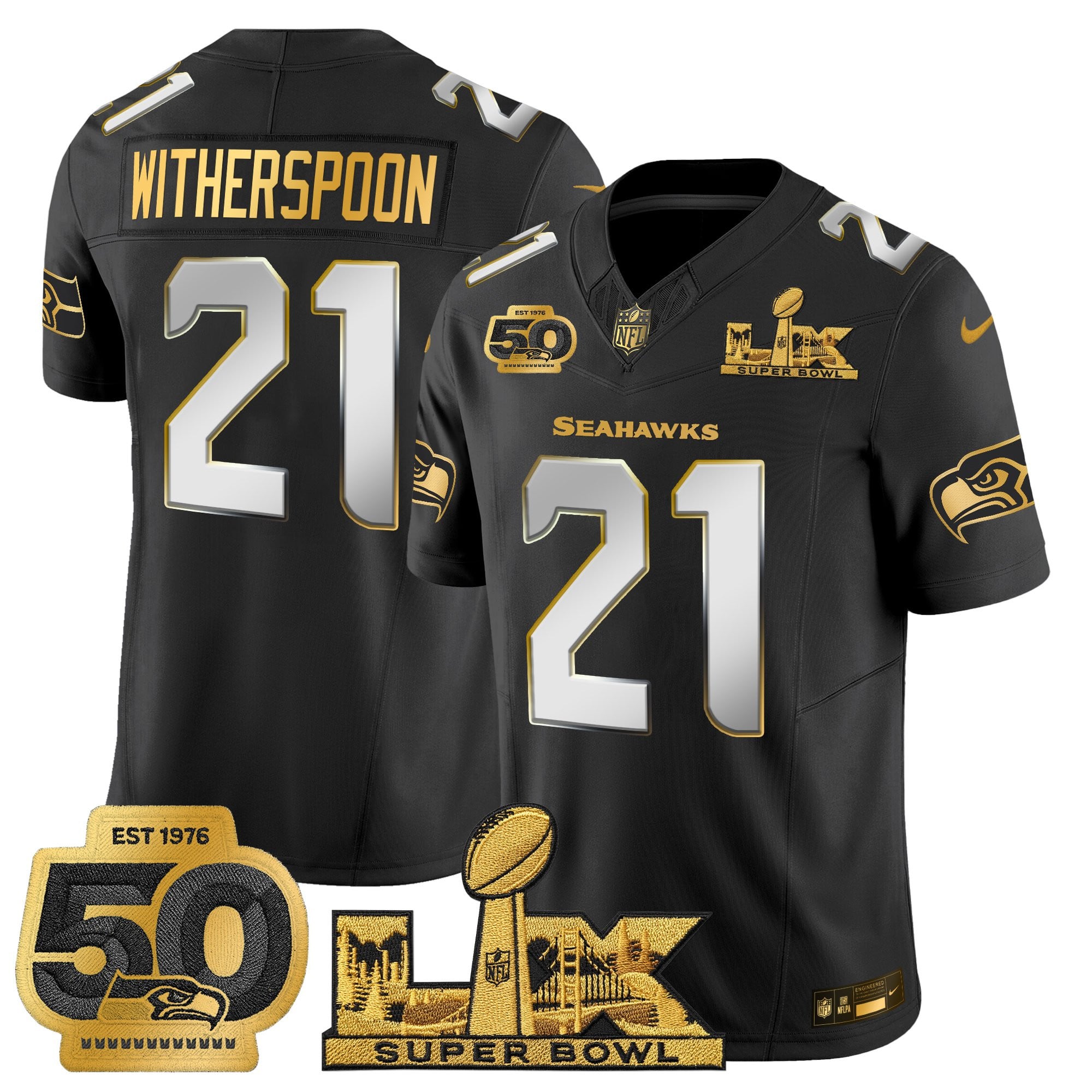 Men's Seattle Seahawks "Super Bowl LX & 50th Patch" Gold Vapor Limited Jersey - All Stitched