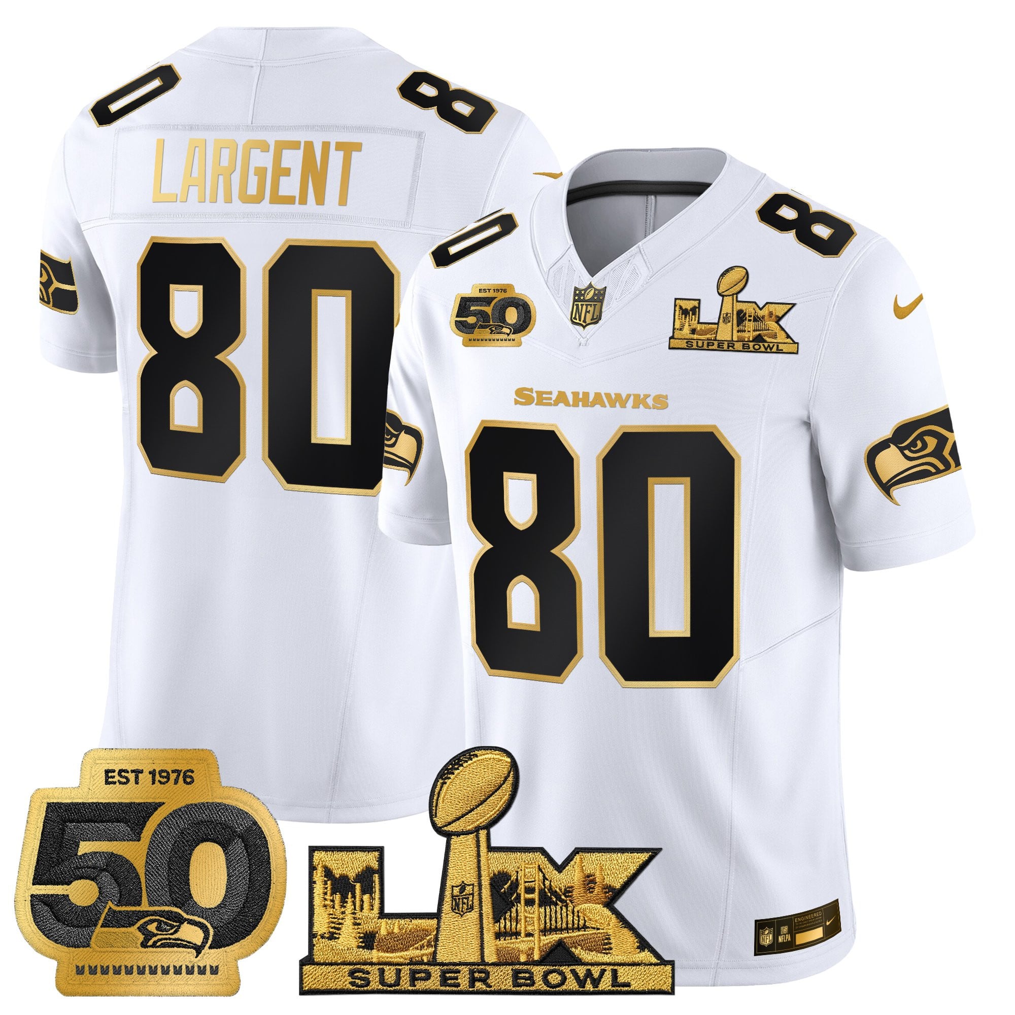 Men's Seattle Seahawks "Super Bowl LX & 50th Patch" Gold Vapor Limited Jersey - All Stitched