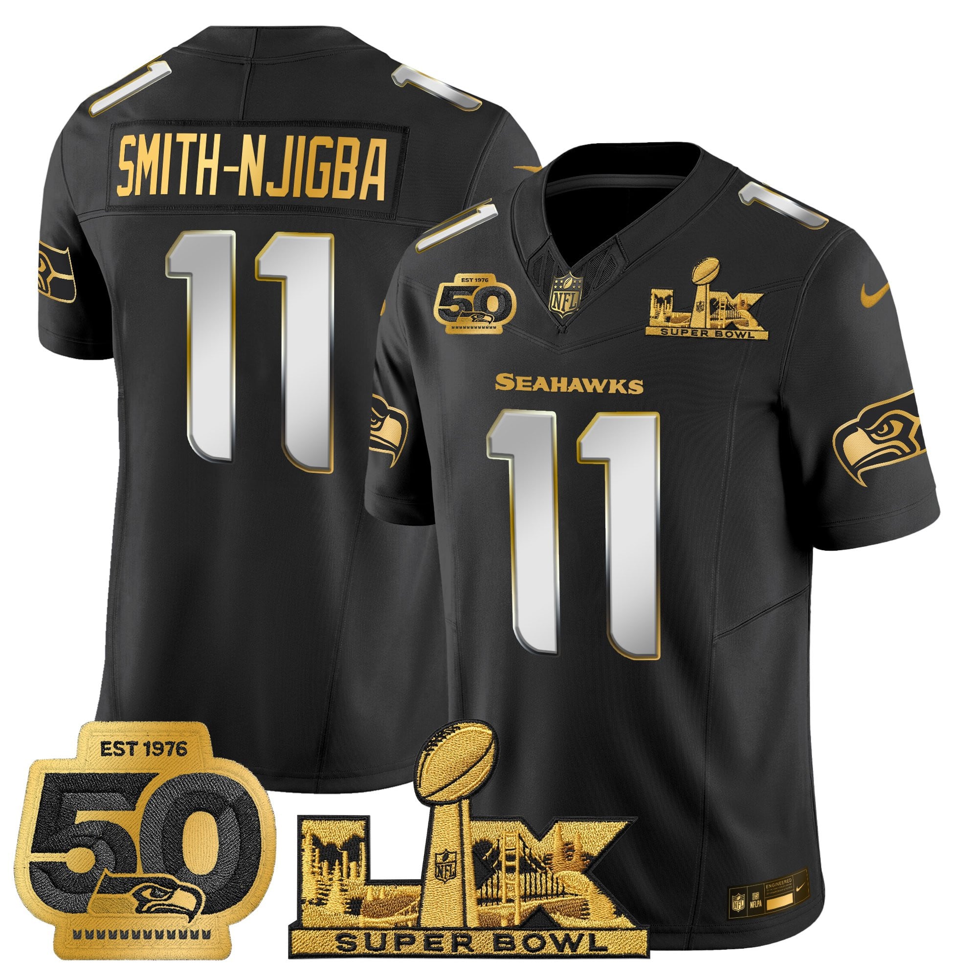 Men's Seattle Seahawks "Super Bowl LX & 50th Patch" Gold Vapor Limited Jersey - All Stitched